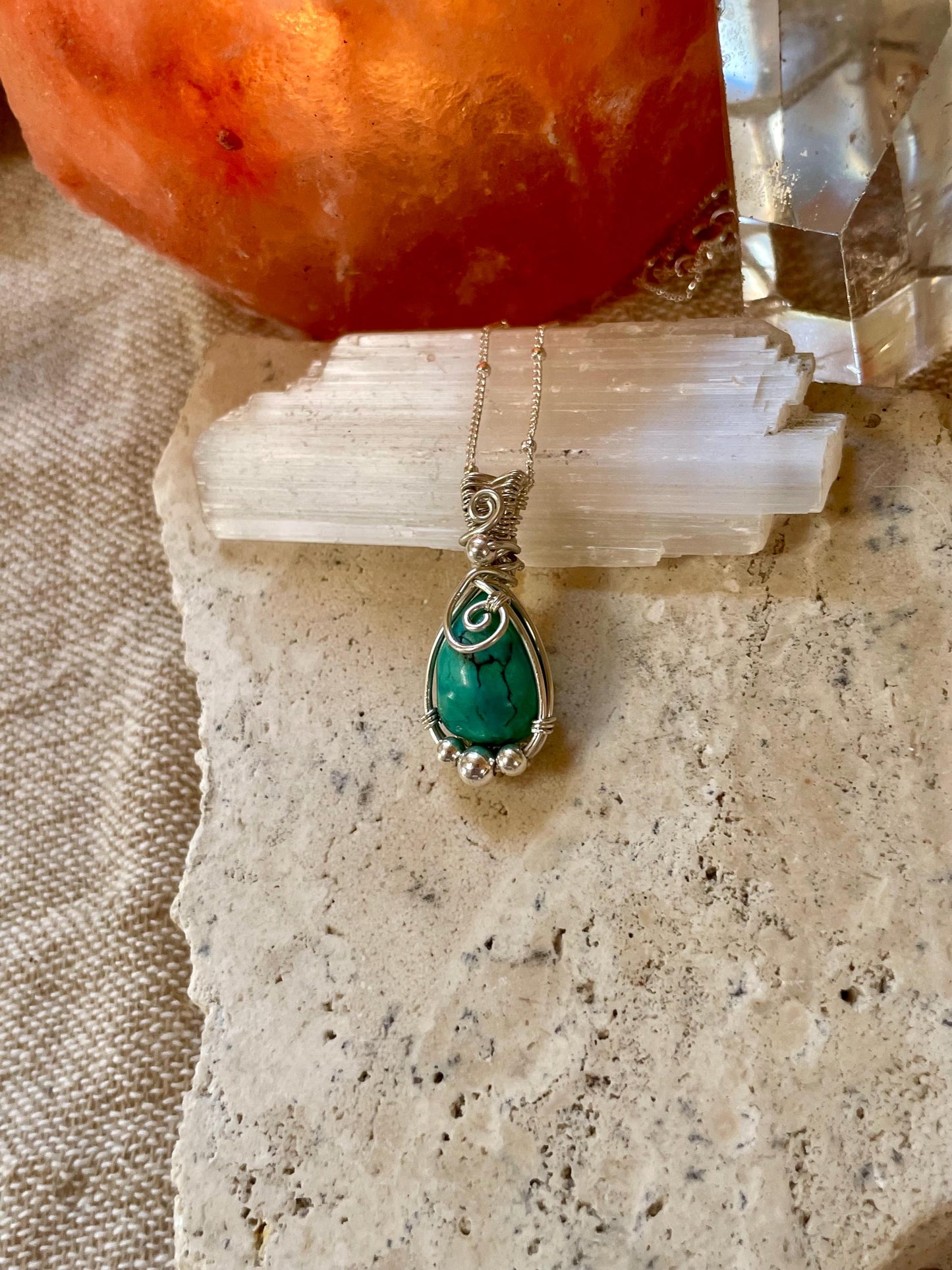 Turquoise in Sterling Silver necklace, December Birthstone, Gift for her, Boho hippie style