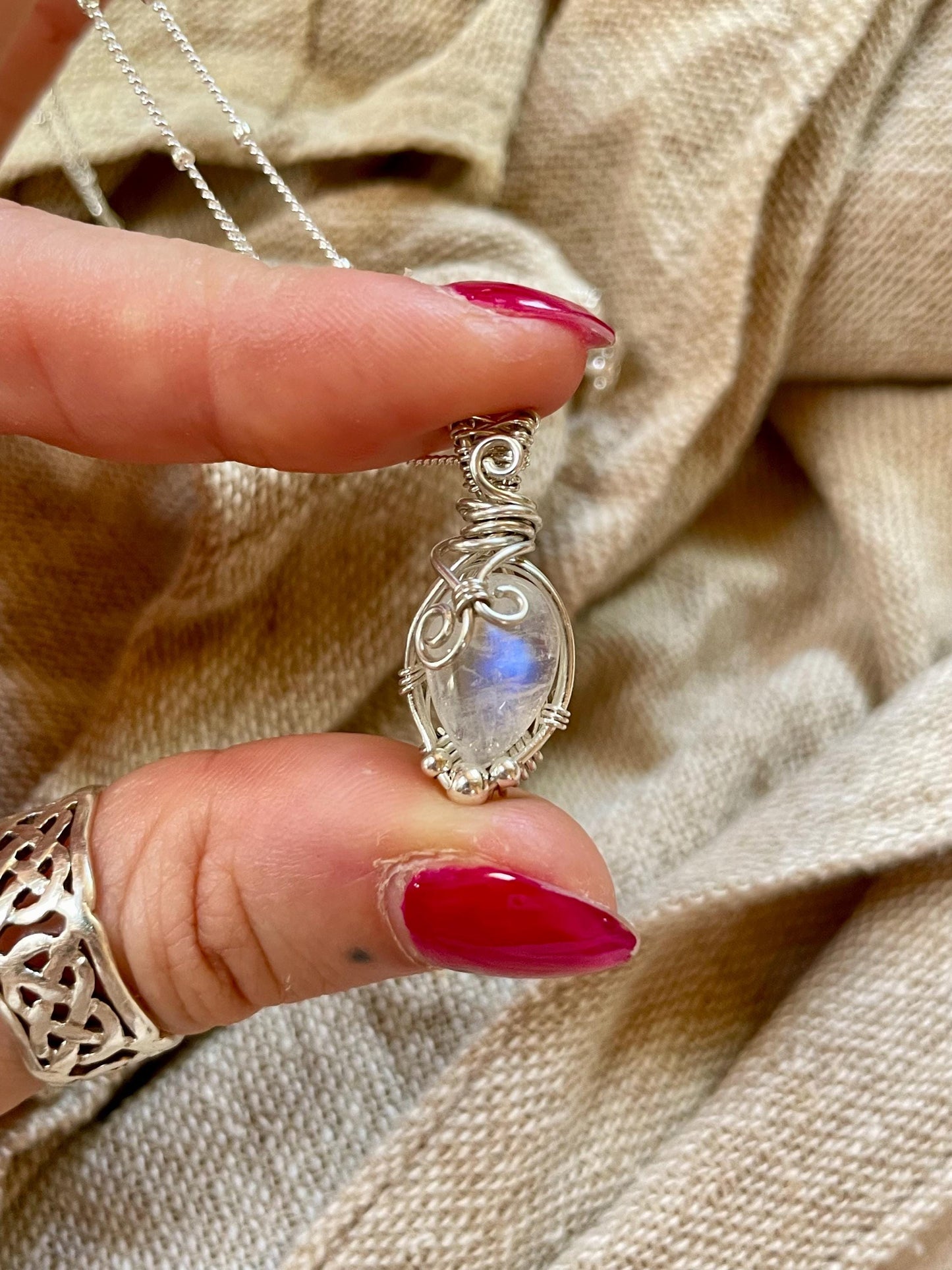 Rainbow Moonstone in Sterling Silver necklace, Minimal dainty jewellery, June Birthstone