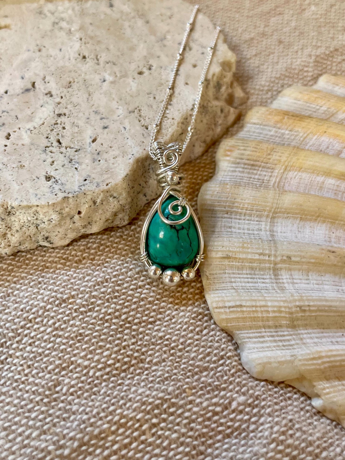 Turquoise in Sterling Silver necklace, December Birthstone, Gift for her, Boho hippie style