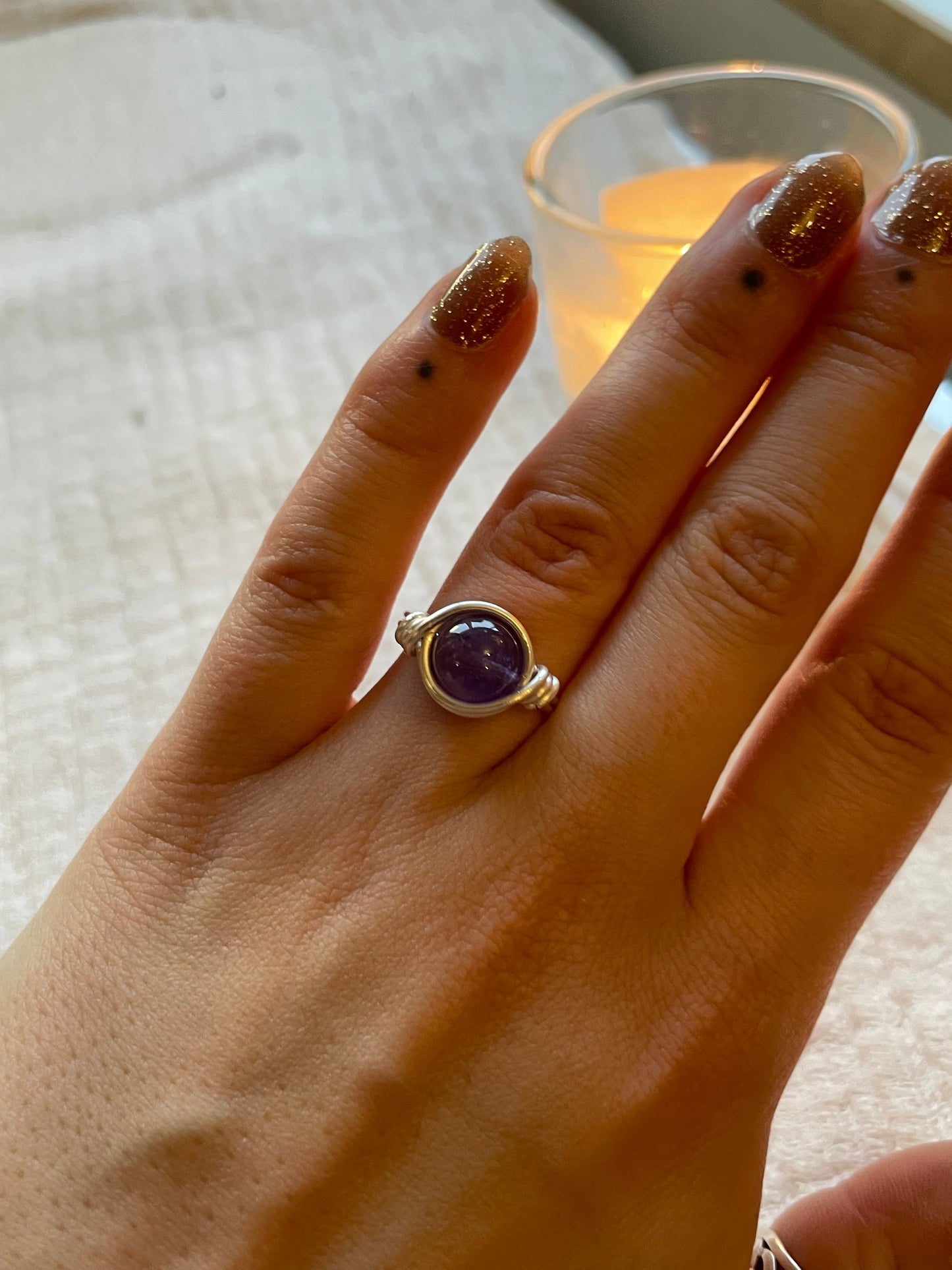 Sterling Silver Amethyst ring, wire wrapped crystal, February Birthstone, Gift for her