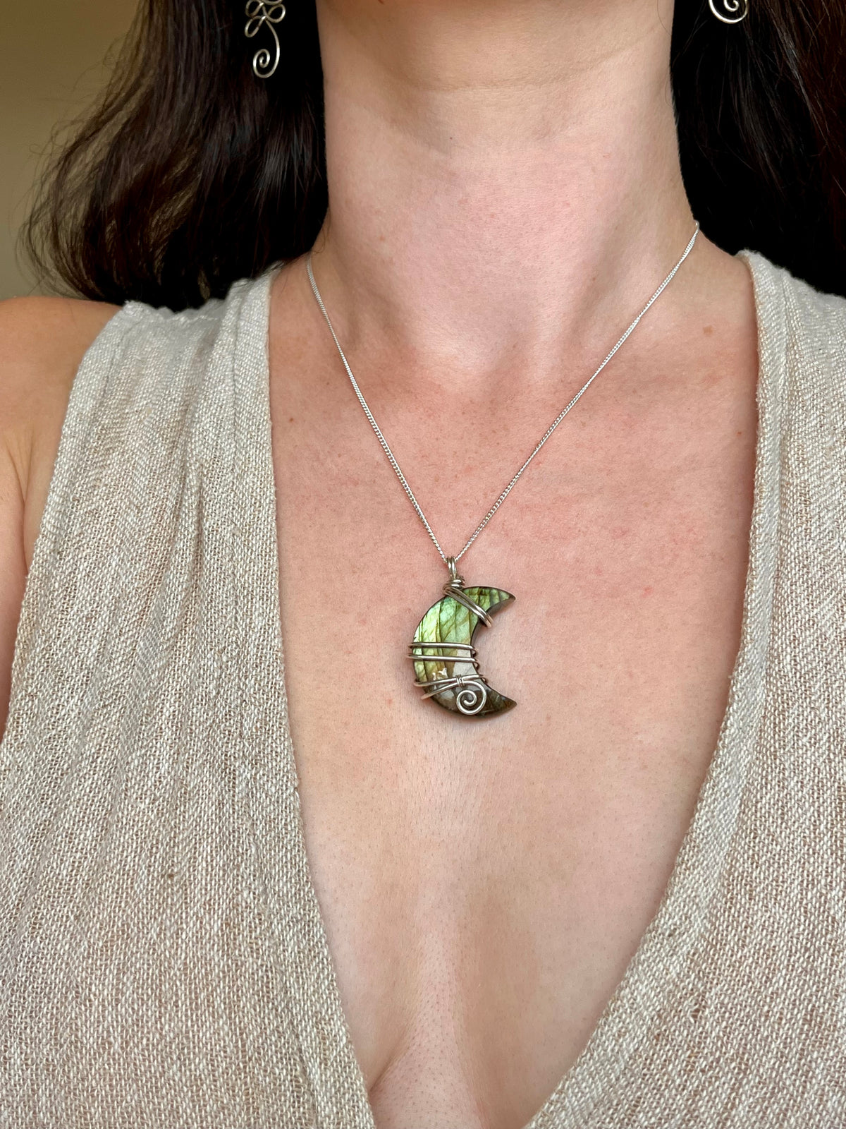 Labradorite crescent moon necklace