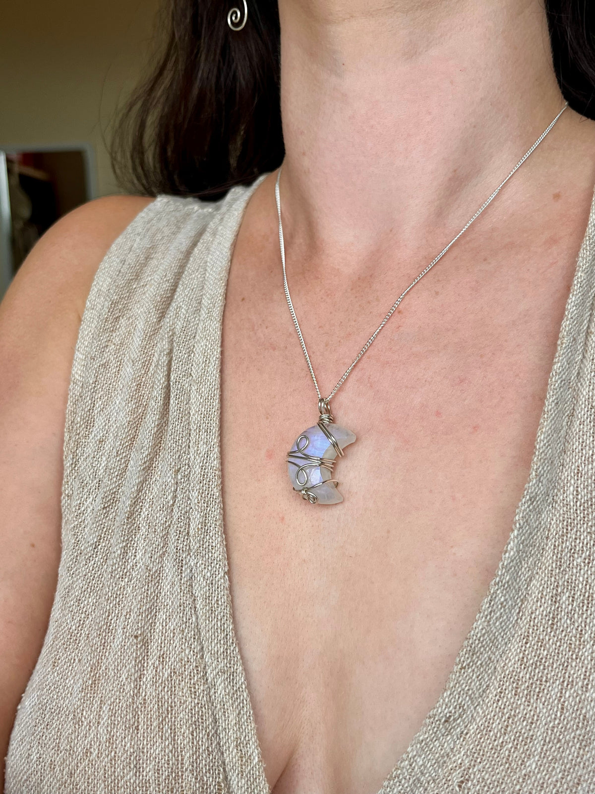 Moonstone Crescent Moon in Sterling Silver