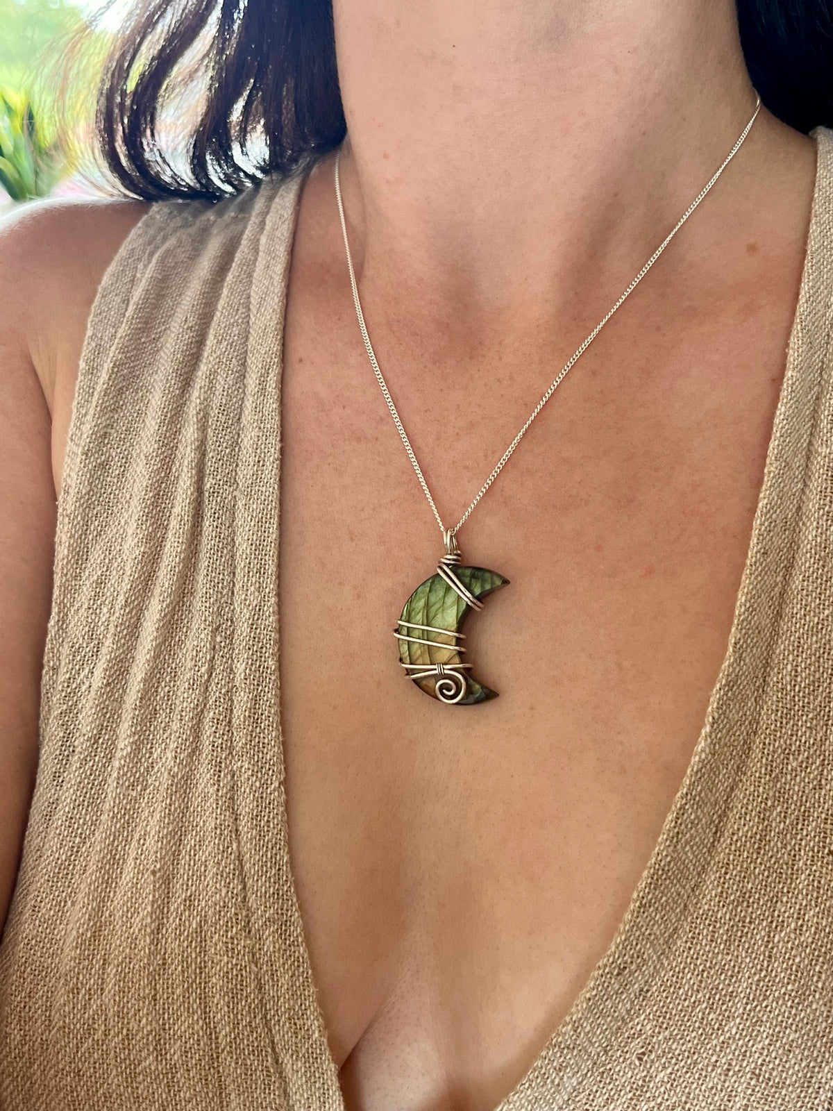 Labradorite crescent moon necklace