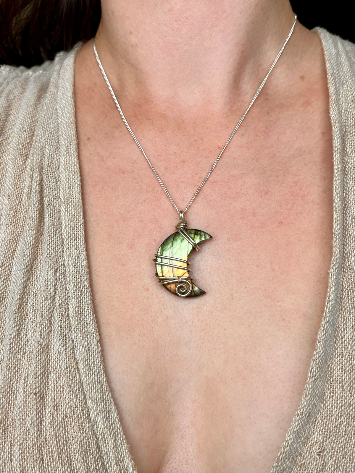 Labradorite crescent moon necklace