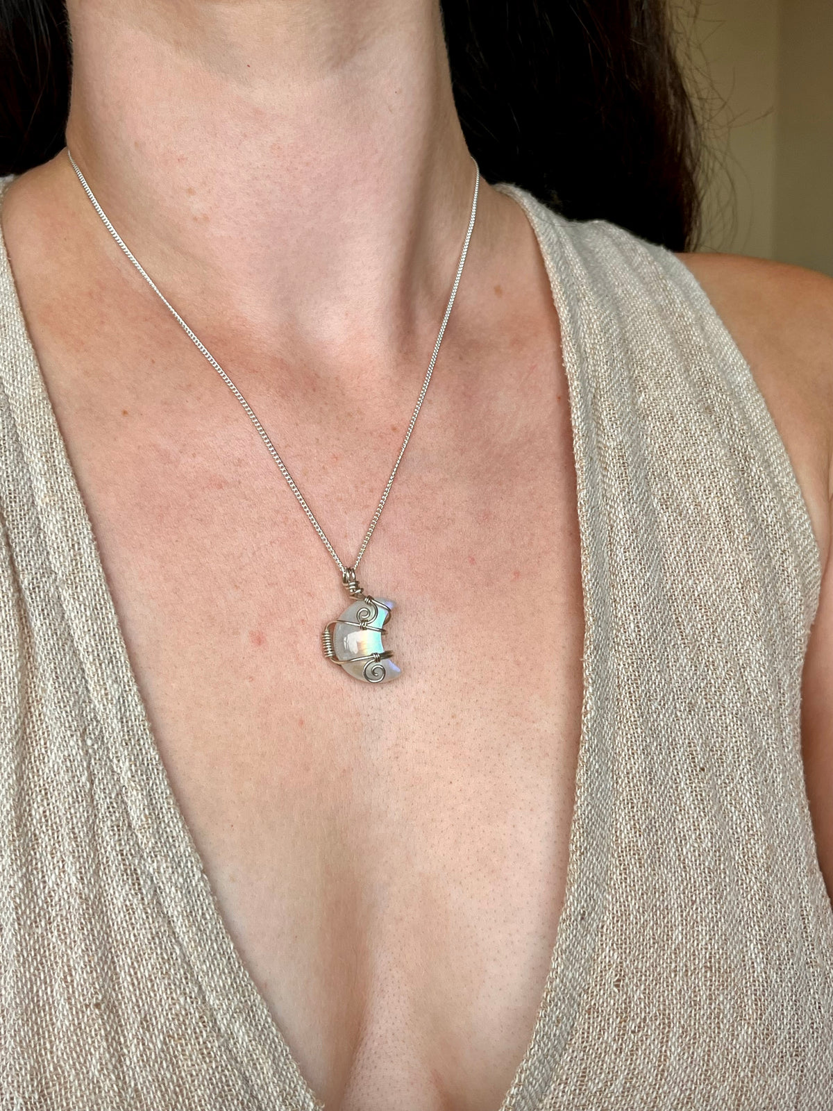 Moonstone Crescent Moon in Sterling Silver