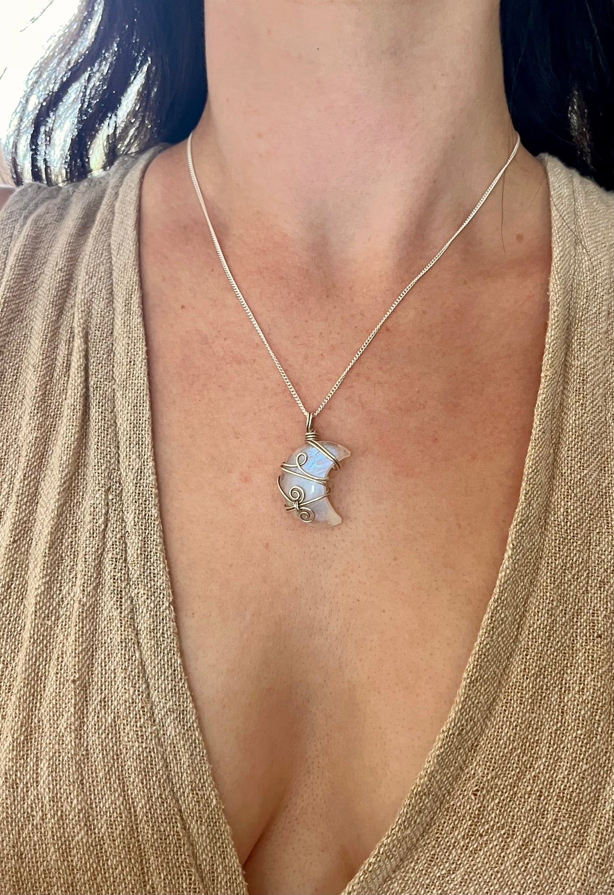 Moonstone Crescent Moon in Sterling Silver