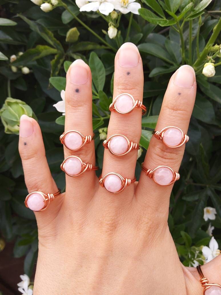 Rose Quartz ring, Girlfriend gift, Boho style, Valentine's Day gift, Crystal lover