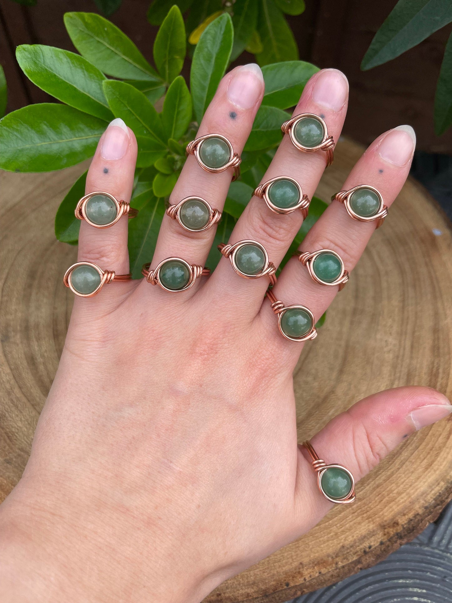 Aventurine ring in copper, Wire wrapped, Crystal gift for her, hippie boho style