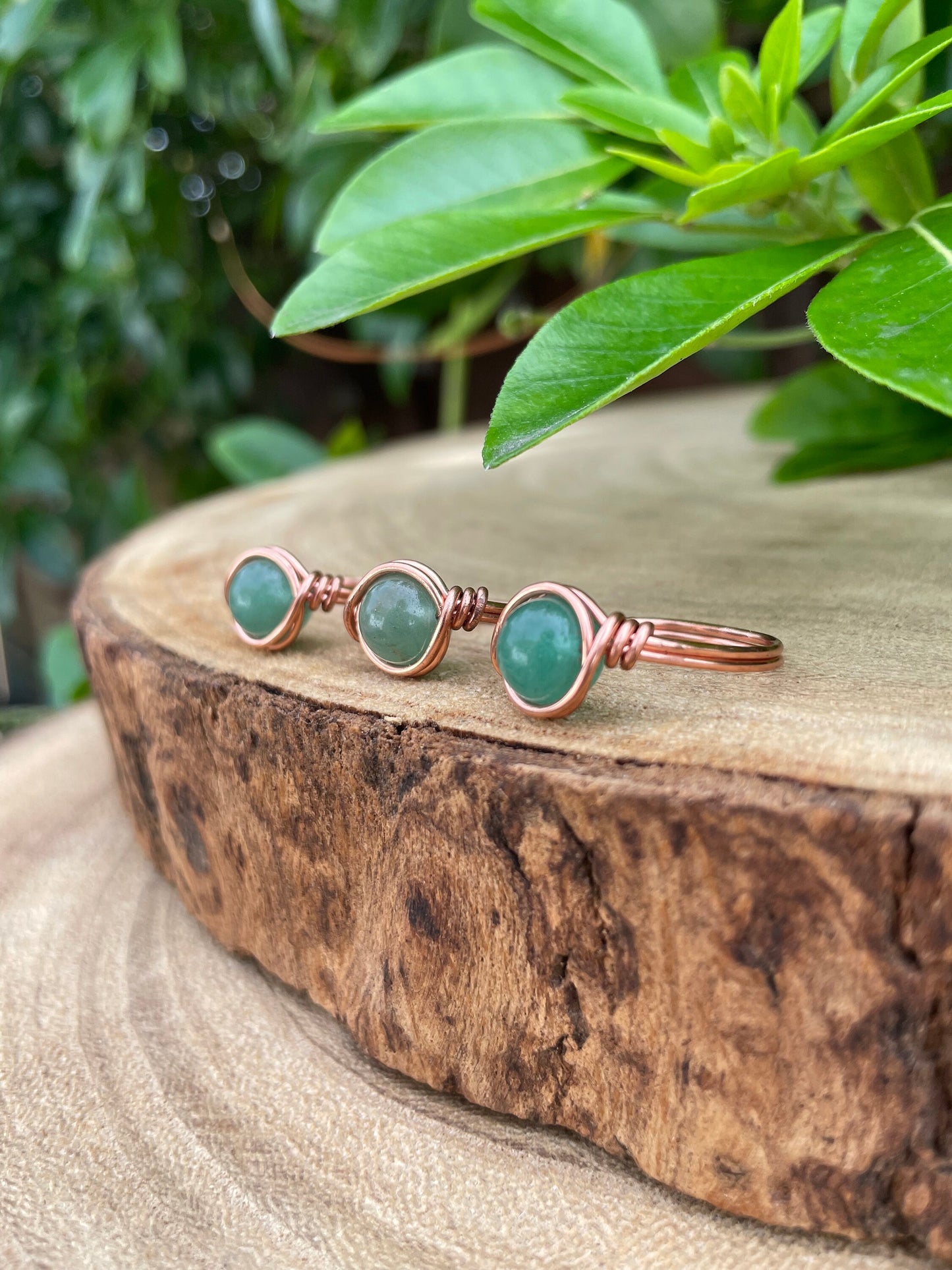 Aventurine ring in copper, Wire wrapped, Crystal gift for her, hippie boho style