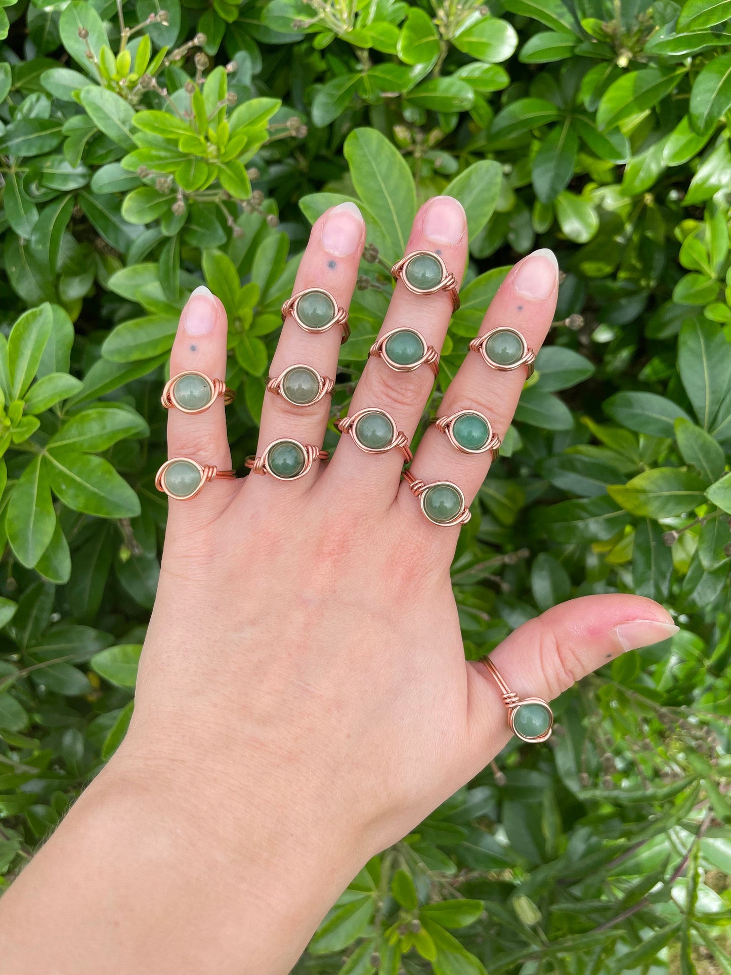 Aventurine ring in copper, Wire wrapped, Crystal gift for her, hippie boho style