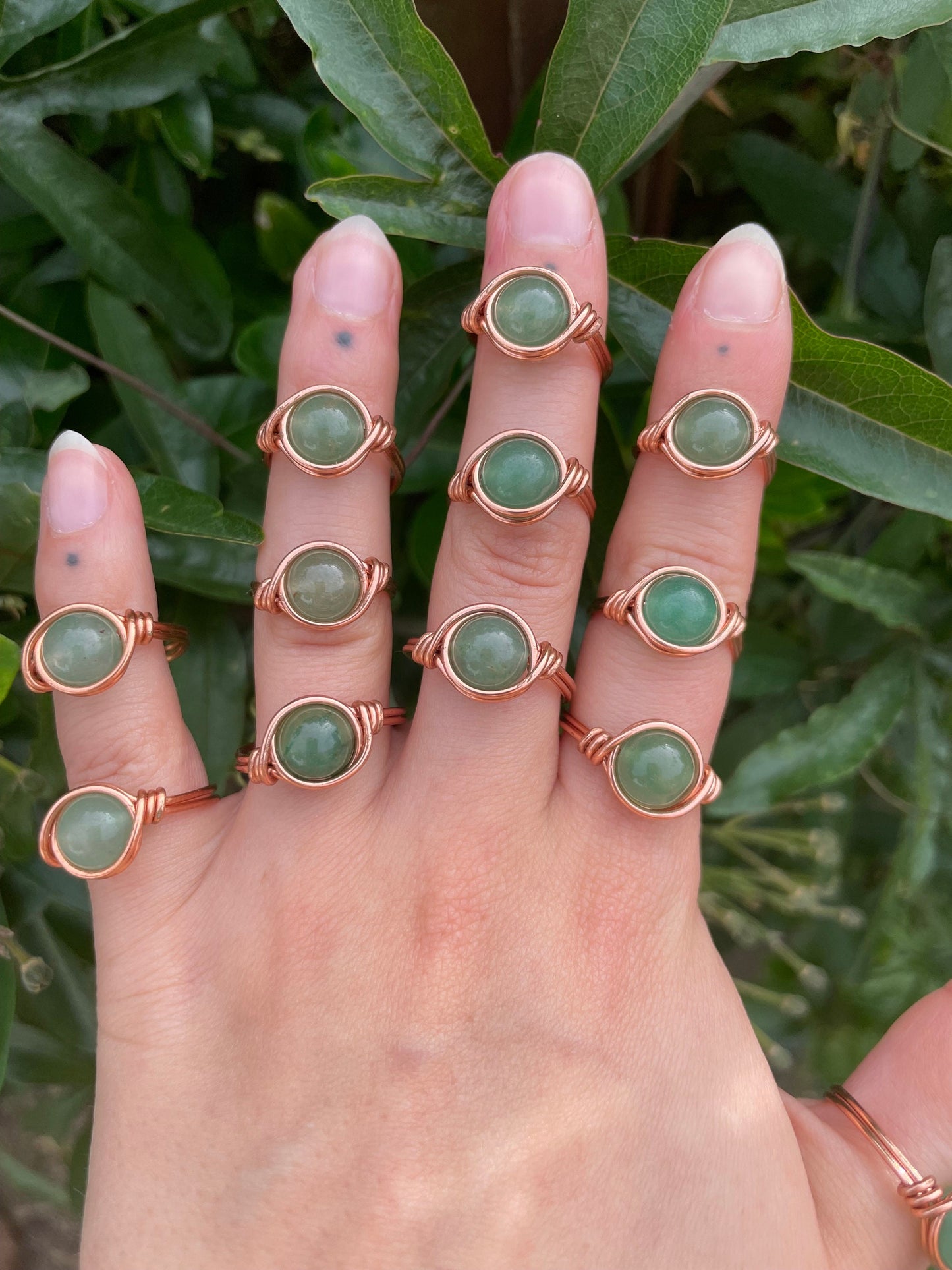 Aventurine ring in copper, Wire wrapped, Crystal gift for her, hippie boho style