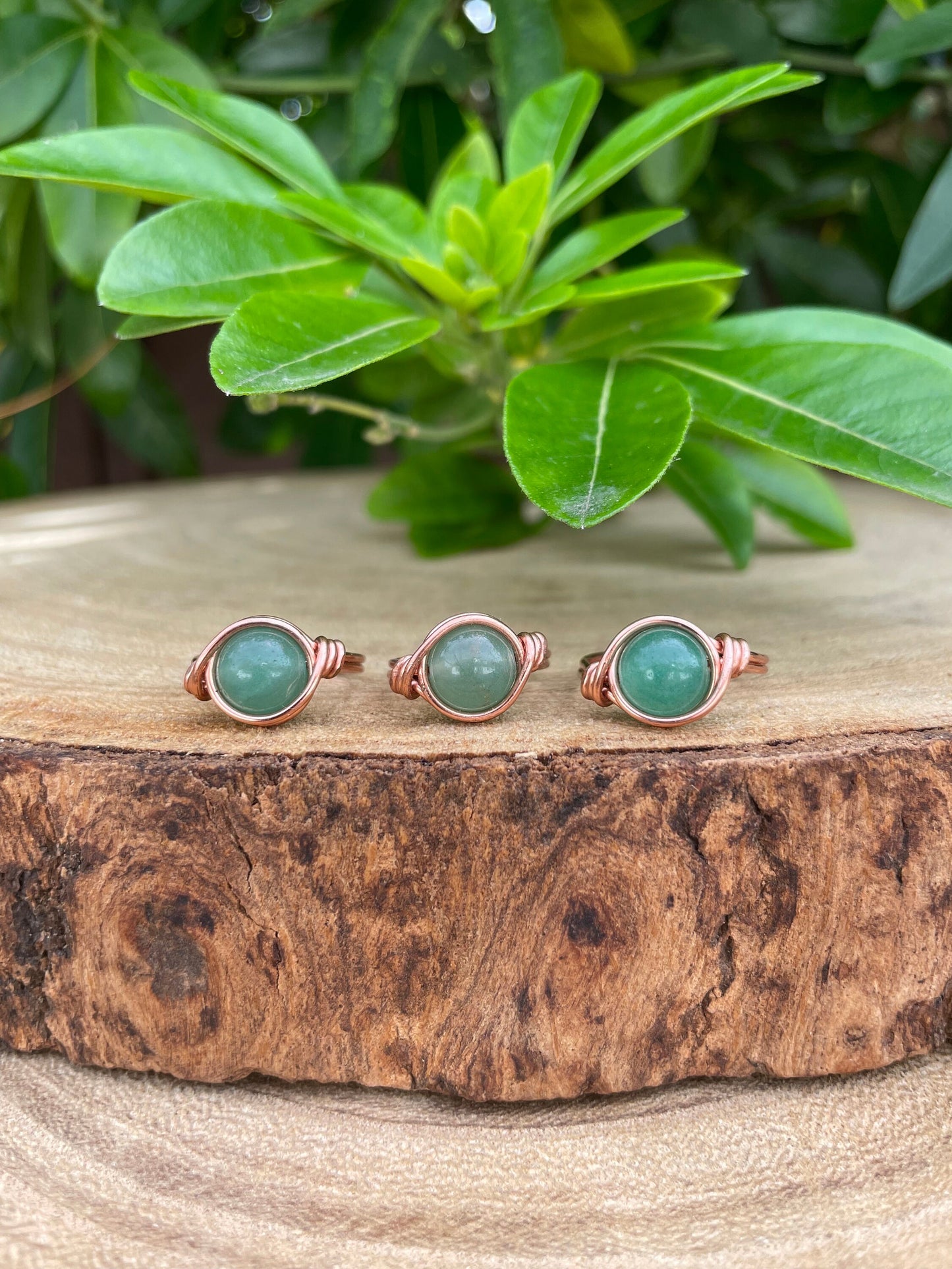 Aventurine ring in copper, Wire wrapped, Crystal gift for her, hippie boho style