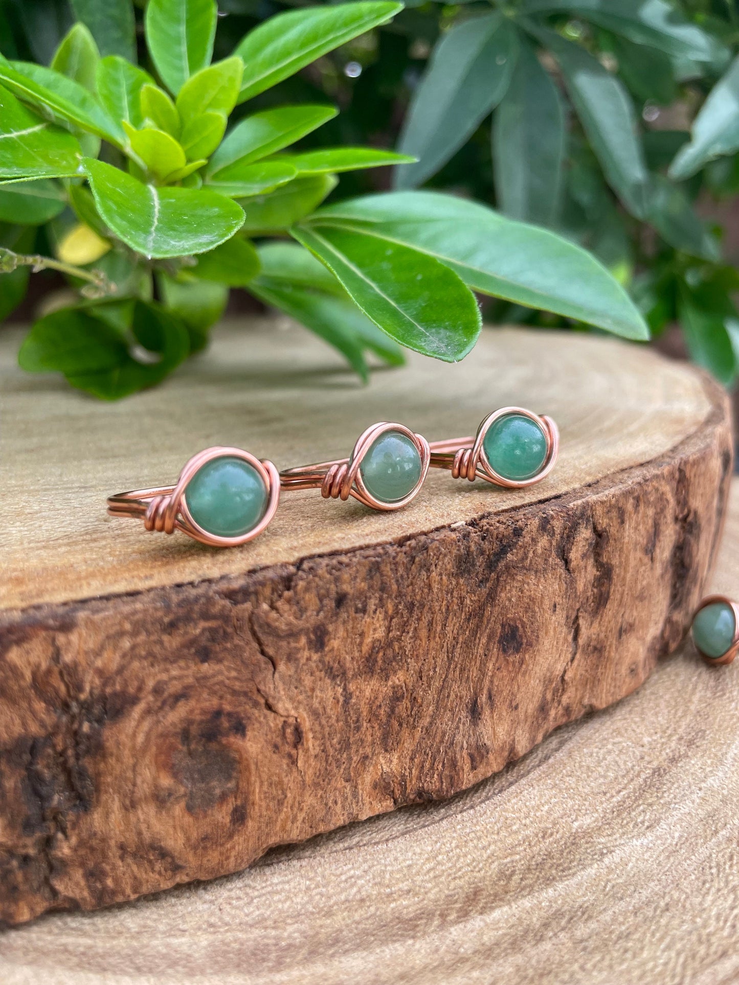 Aventurine ring in copper, Wire wrapped, Crystal gift for her, hippie boho style