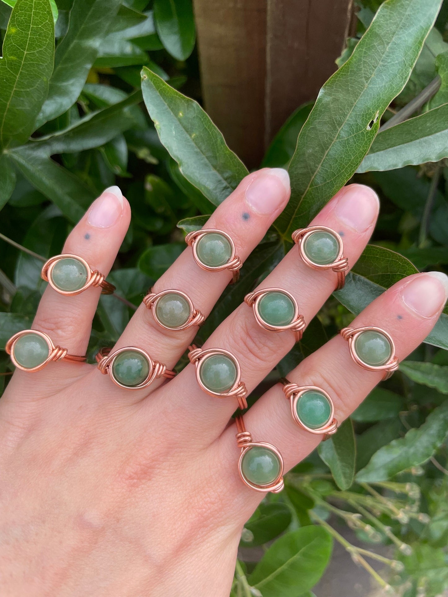 Aventurine ring in copper, Wire wrapped, Crystal gift for her, hippie boho style