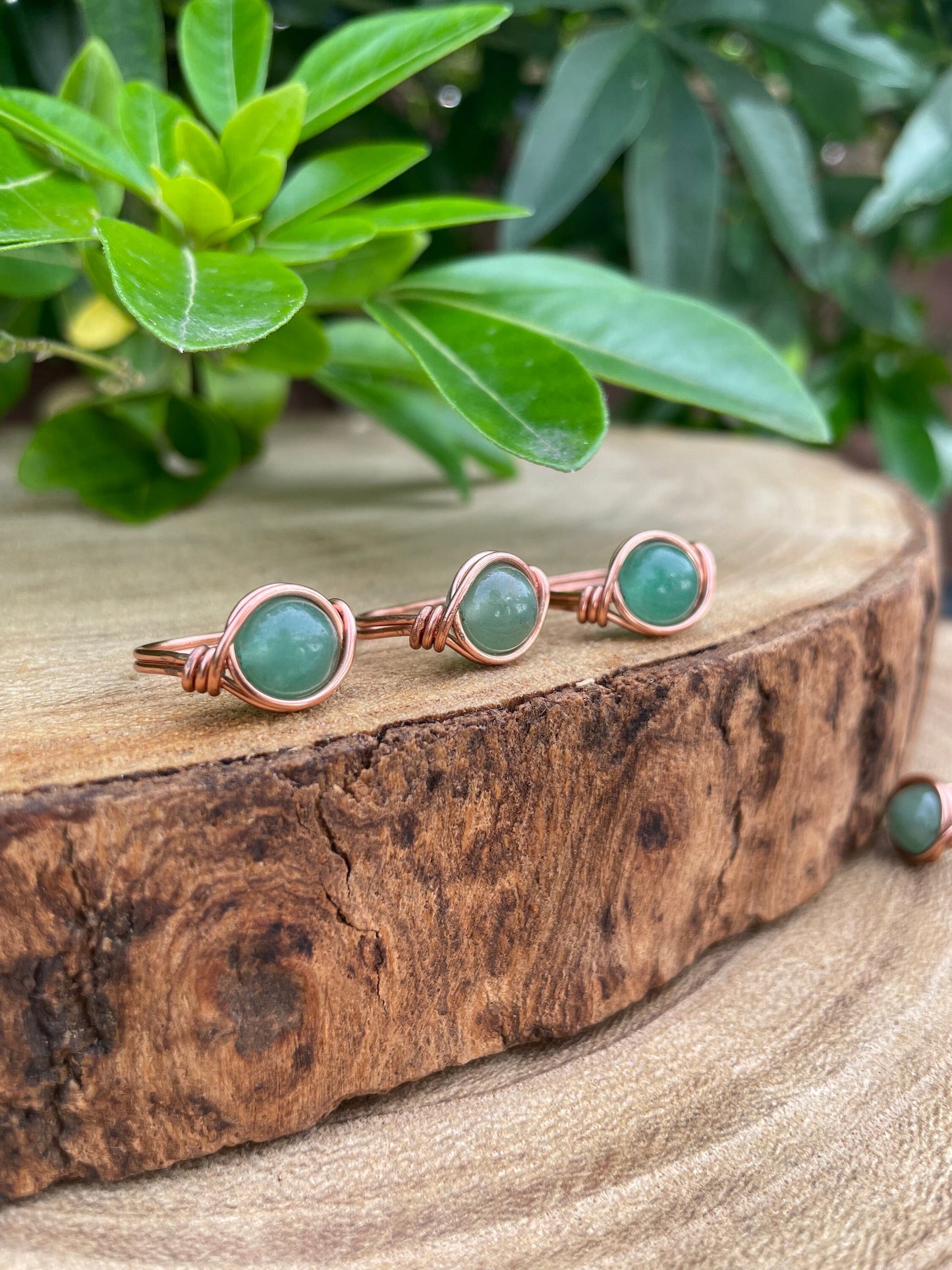 Aventurine ring in copper, Wire wrapped, Crystal gift for her, hippie boho style