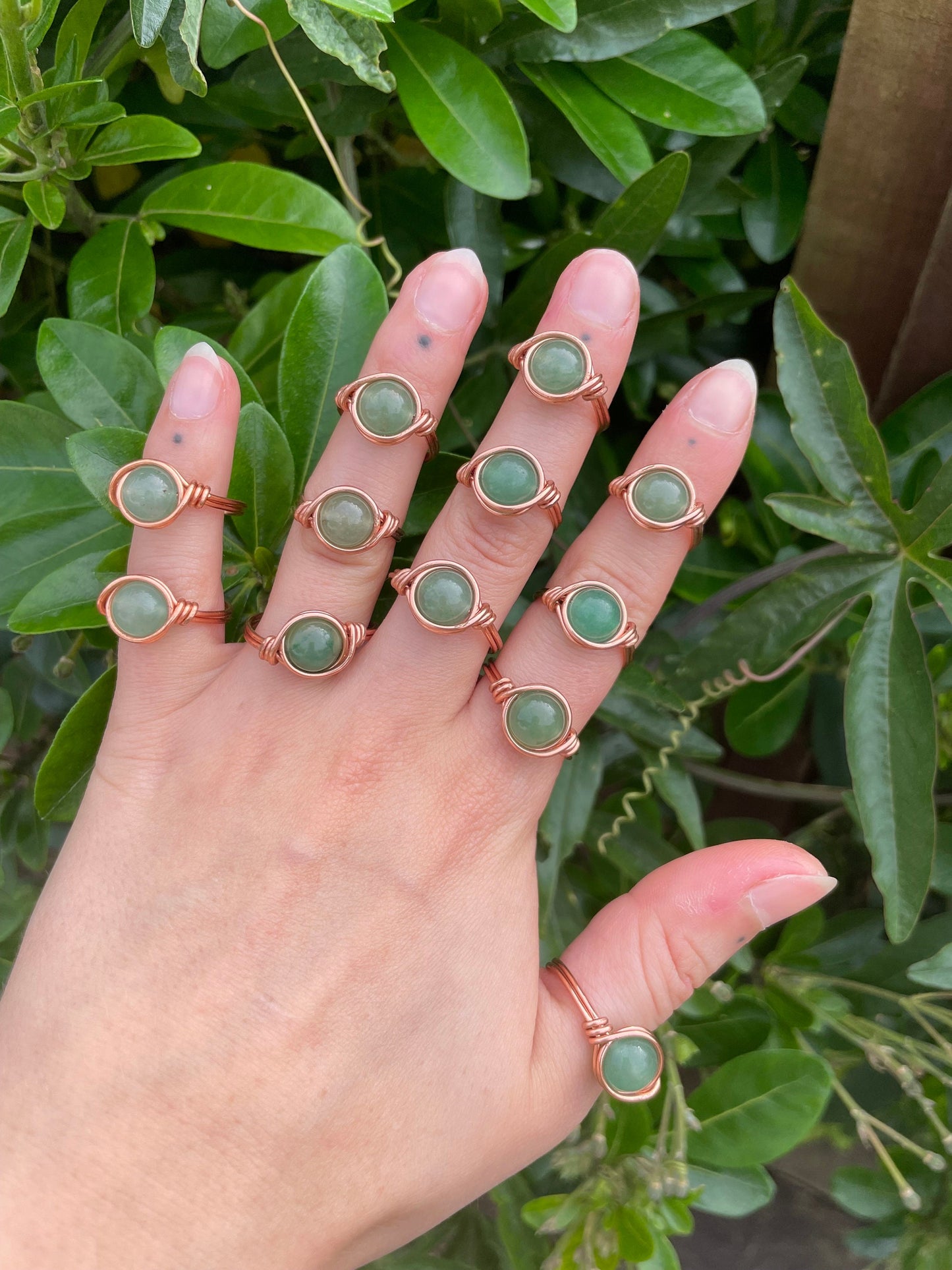 Aventurine ring in copper, Wire wrapped, Crystal gift for her, hippie boho style