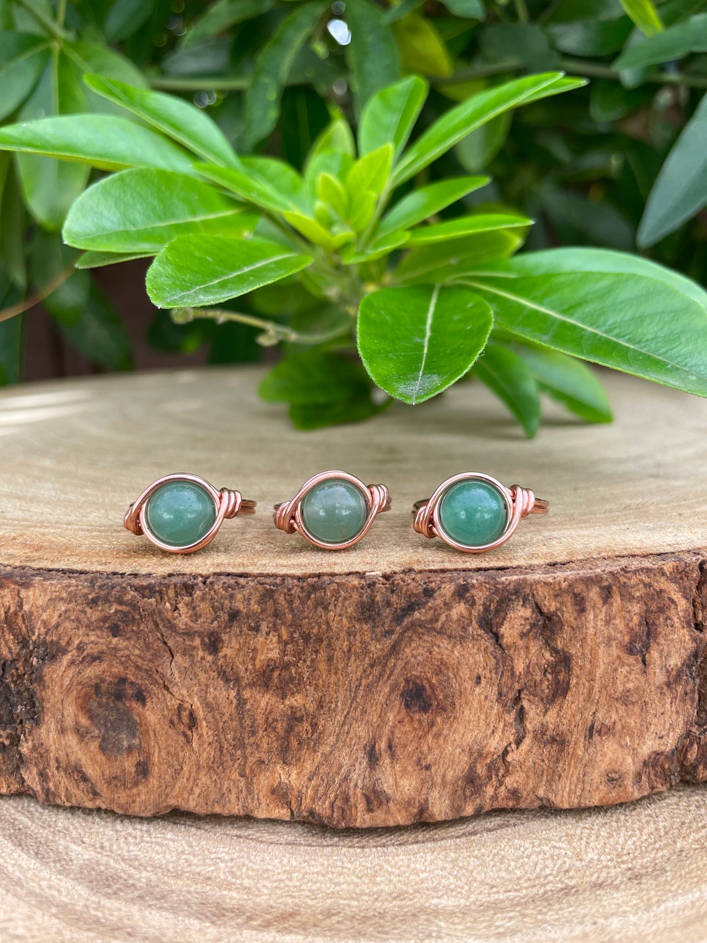 Aventurine ring in copper, Wire wrapped, Crystal gift for her, hippie boho style