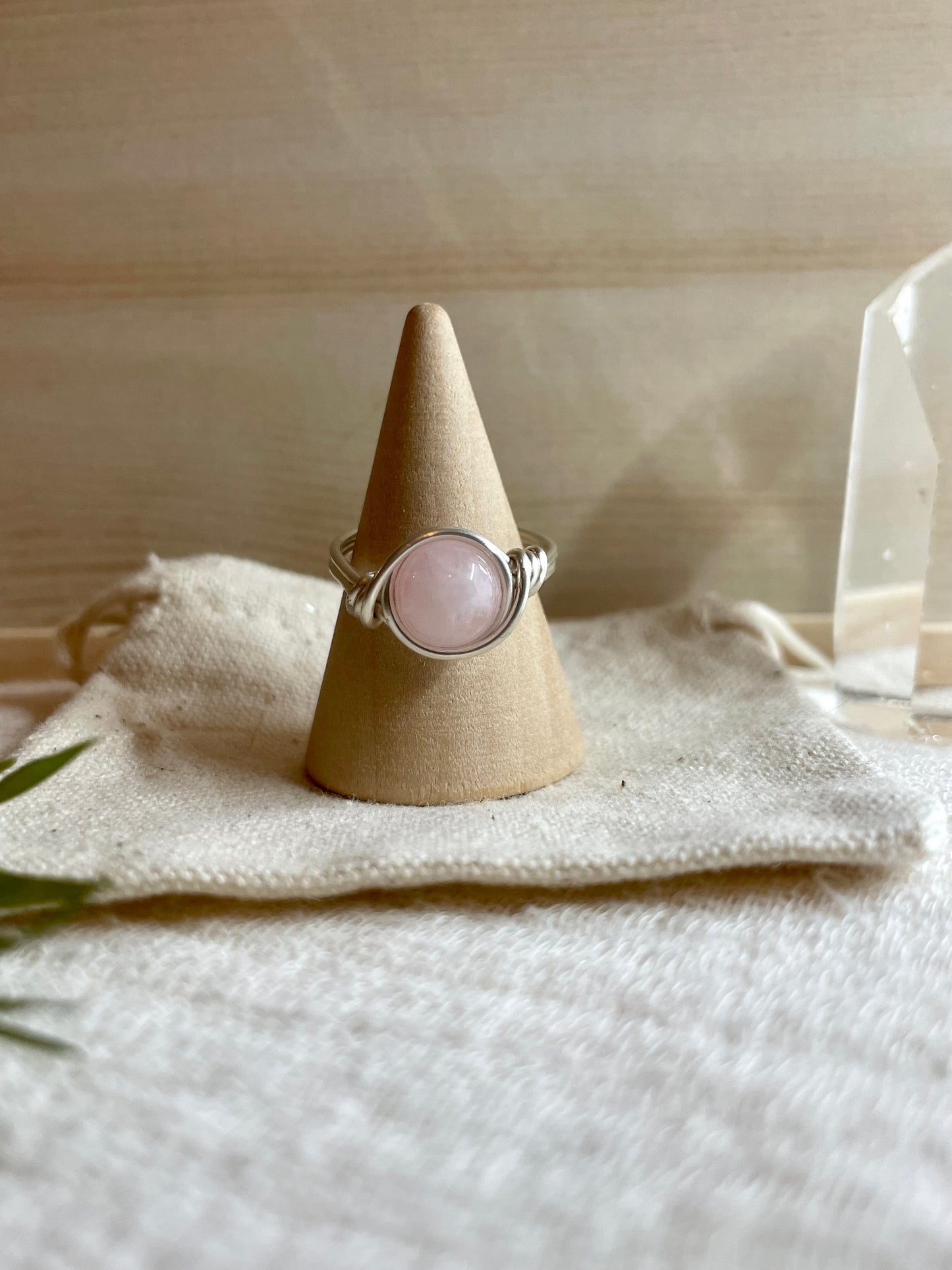 Sterling Silver Rose Quartz ring, wire wrapped, boho gift for her, love and passion