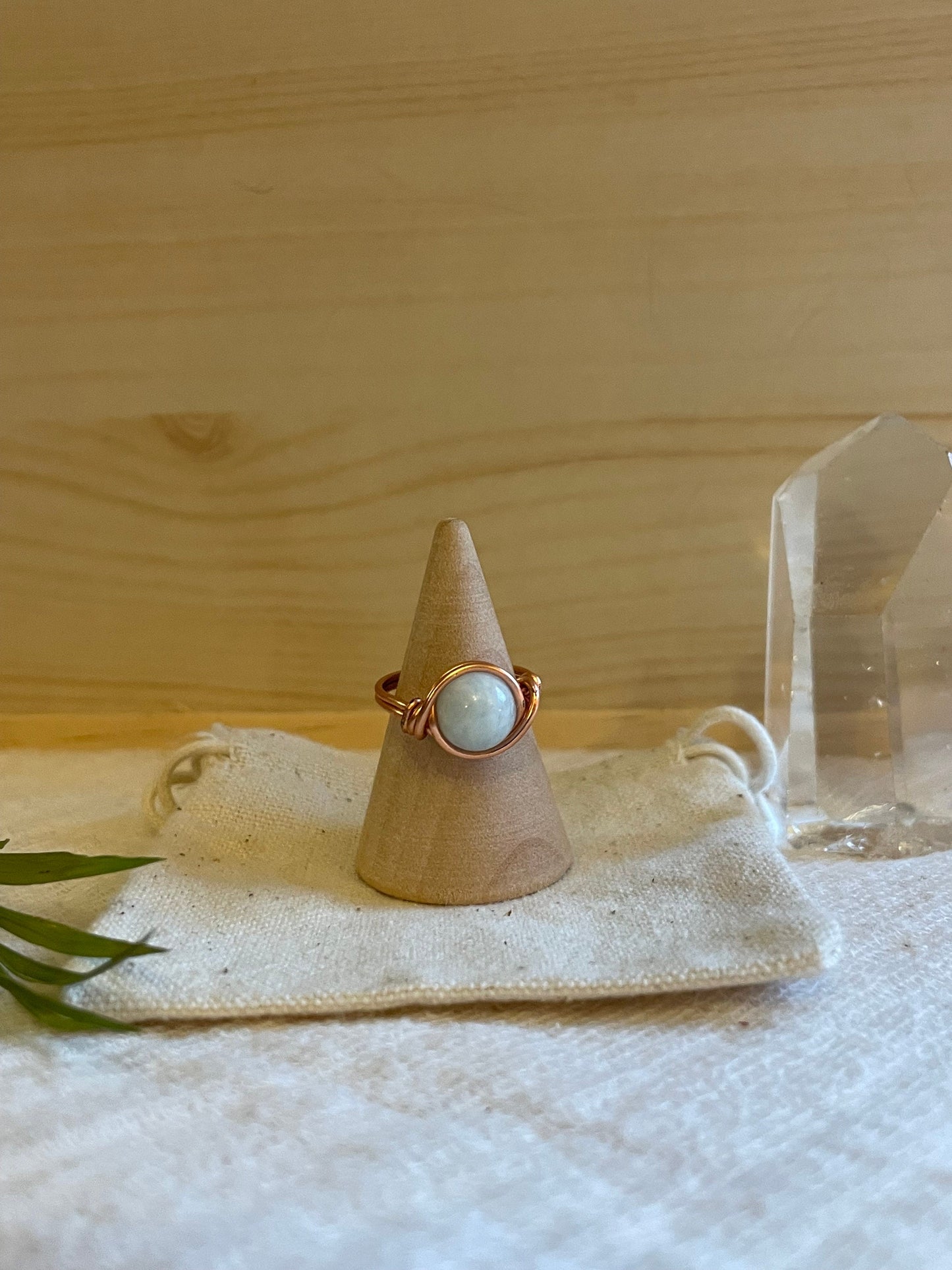 Aquamarine ring in copper, Wire wrapped, March Birthstone, Healing crystal gift