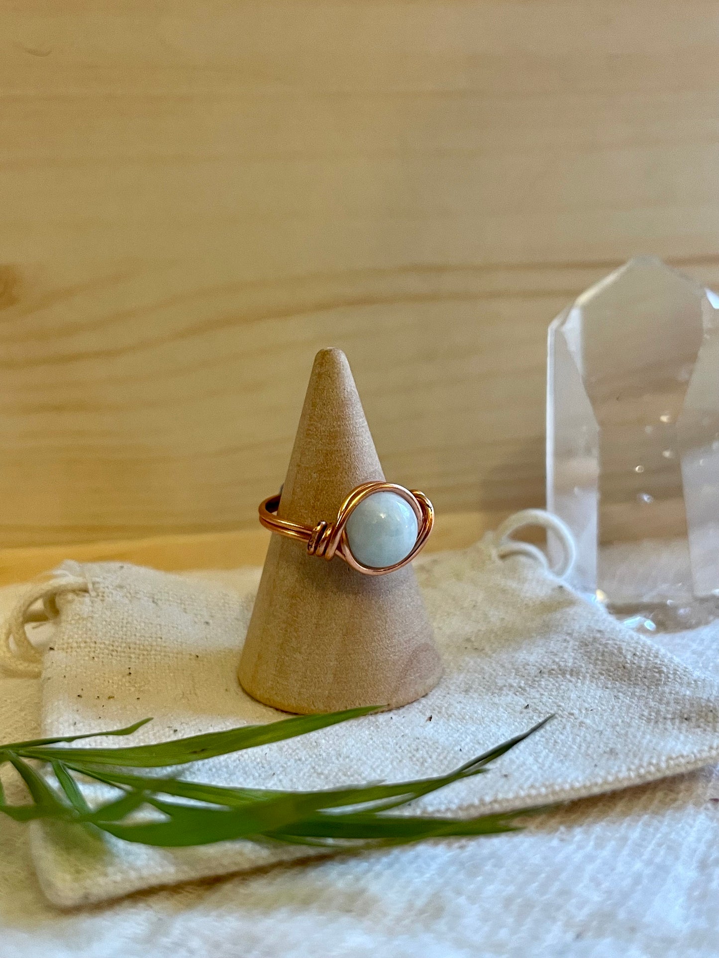Aquamarine ring in copper, Wire wrapped, March Birthstone, Healing crystal gift