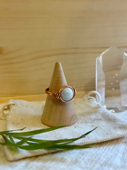 Aquamarine ring in copper, Wire wrapped, March Birthstone, Healing crystal gift