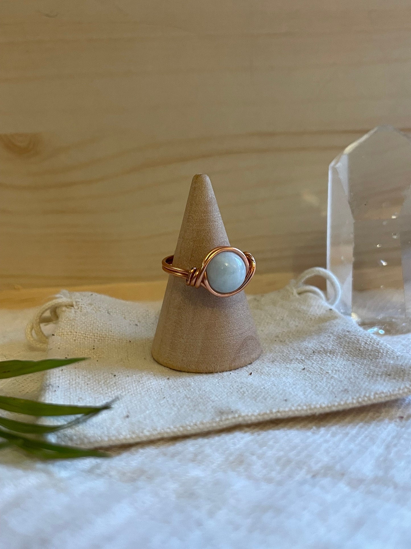 Aquamarine ring in copper, Wire wrapped, March Birthstone, Healing crystal gift