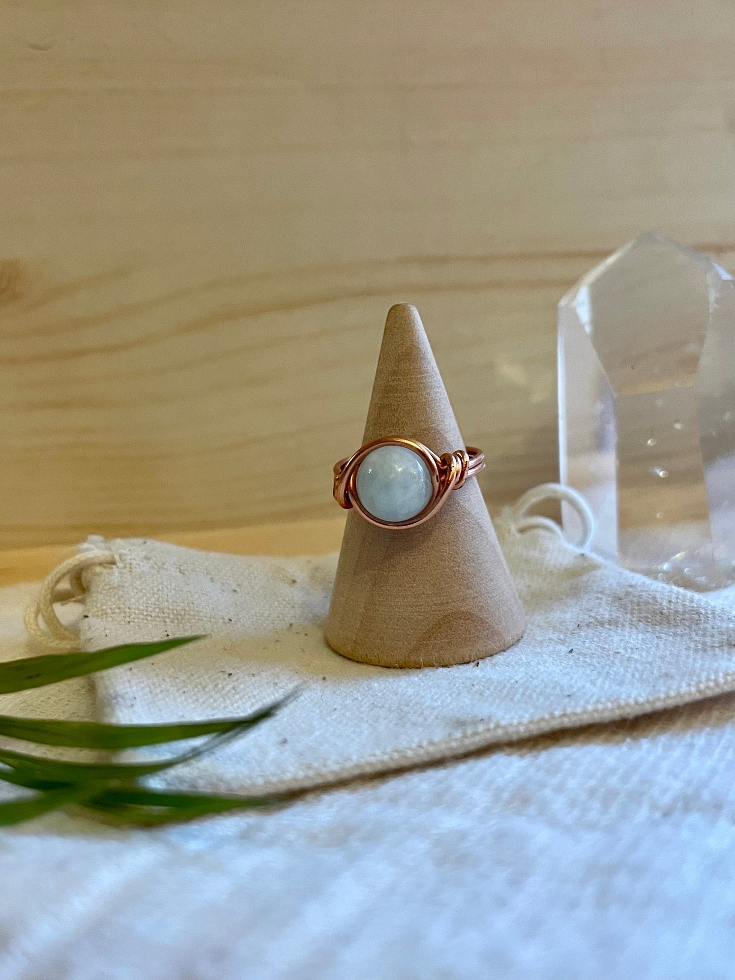 Aquamarine ring in copper, Wire wrapped, March Birthstone, Healing crystal gift