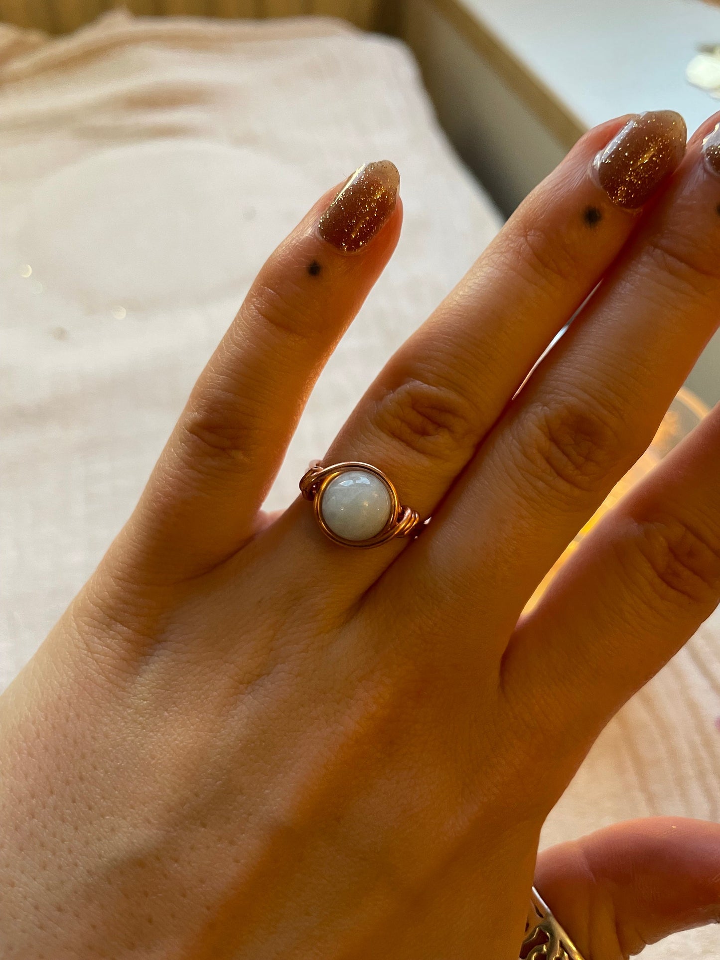 Aquamarine ring in copper, Wire wrapped, March Birthstone, Healing crystal gift
