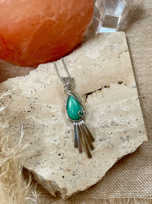 Sleeping Beauty Turquoise in Sterling Silver, December Birthstone, Tassel Fringe necklace