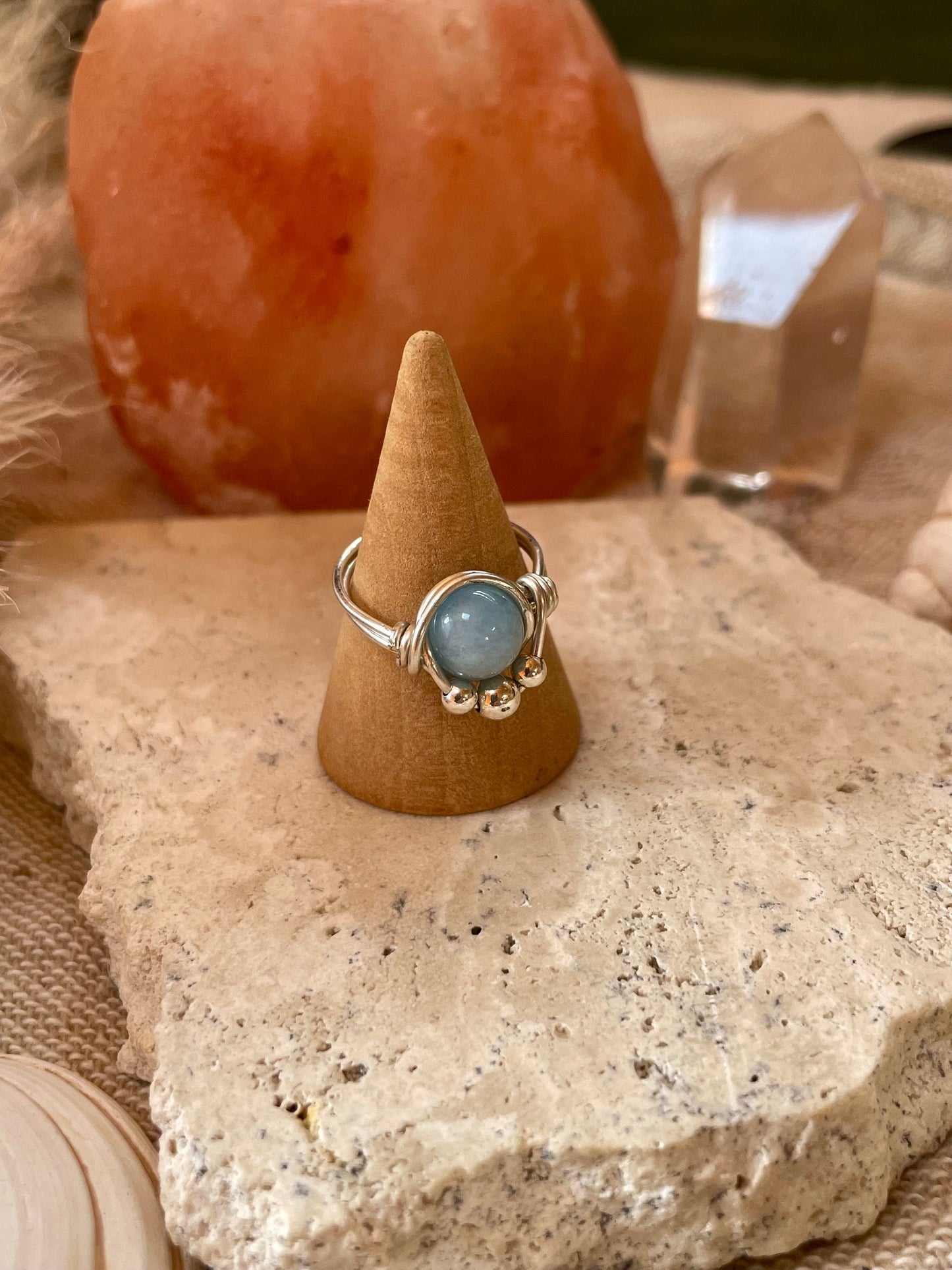 Sterling silver Aquamarine ring, wire wrapped, hippie boho style, gift for her