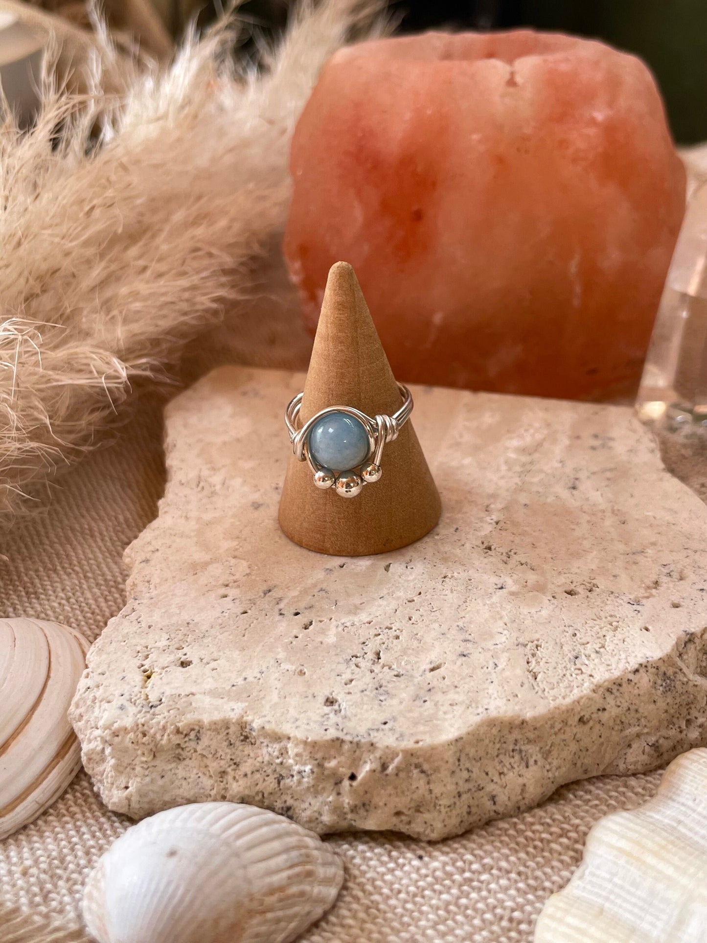 Sterling silver Aquamarine ring, wire wrapped, hippie boho style, gift for her