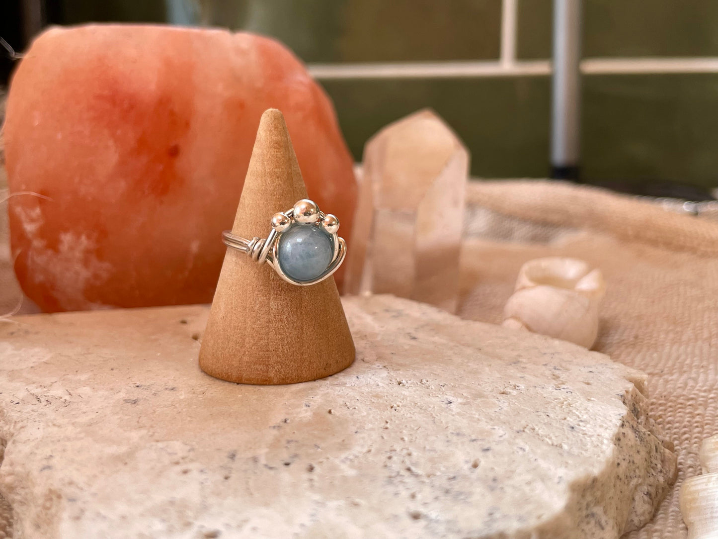 Sterling silver Aquamarine ring, wire wrapped, hippie boho style, gift for her