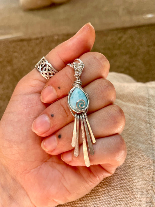 Larimar in Sterling Silver, Gift for her, Ocean inspired necklace, Boho hippie style