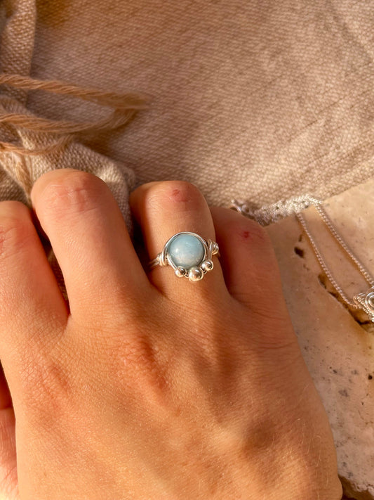 Sterling silver Aquamarine ring, wire wrapped, hippie boho style, gift for her