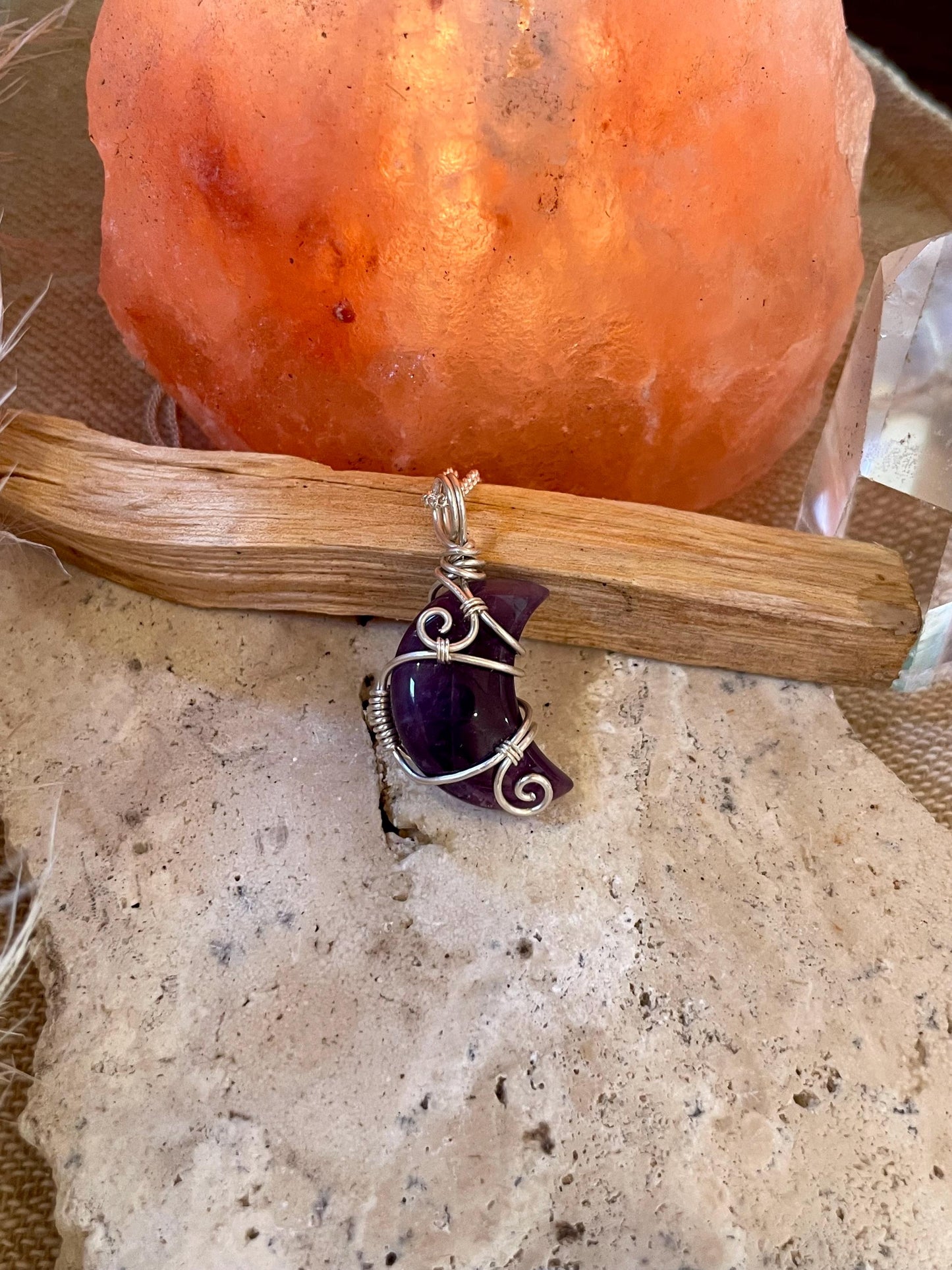 Sterling Silver Amethyst Moon necklace, Witchy gift for her, Stress and Anxiety