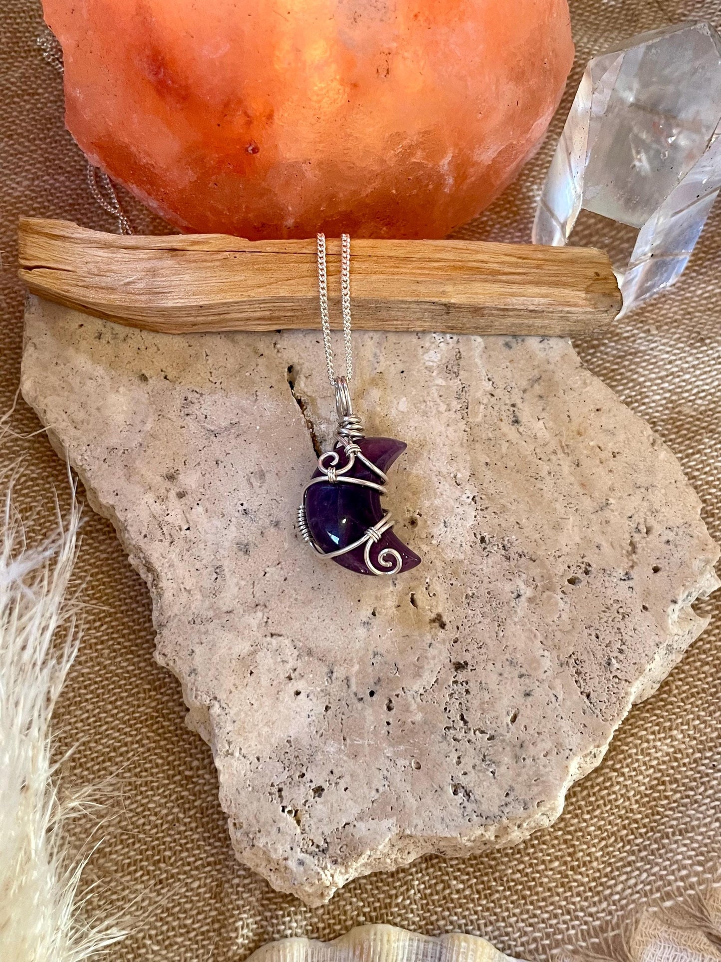 Sterling Silver Amethyst Moon necklace, Witchy gift for her, Stress and Anxiety