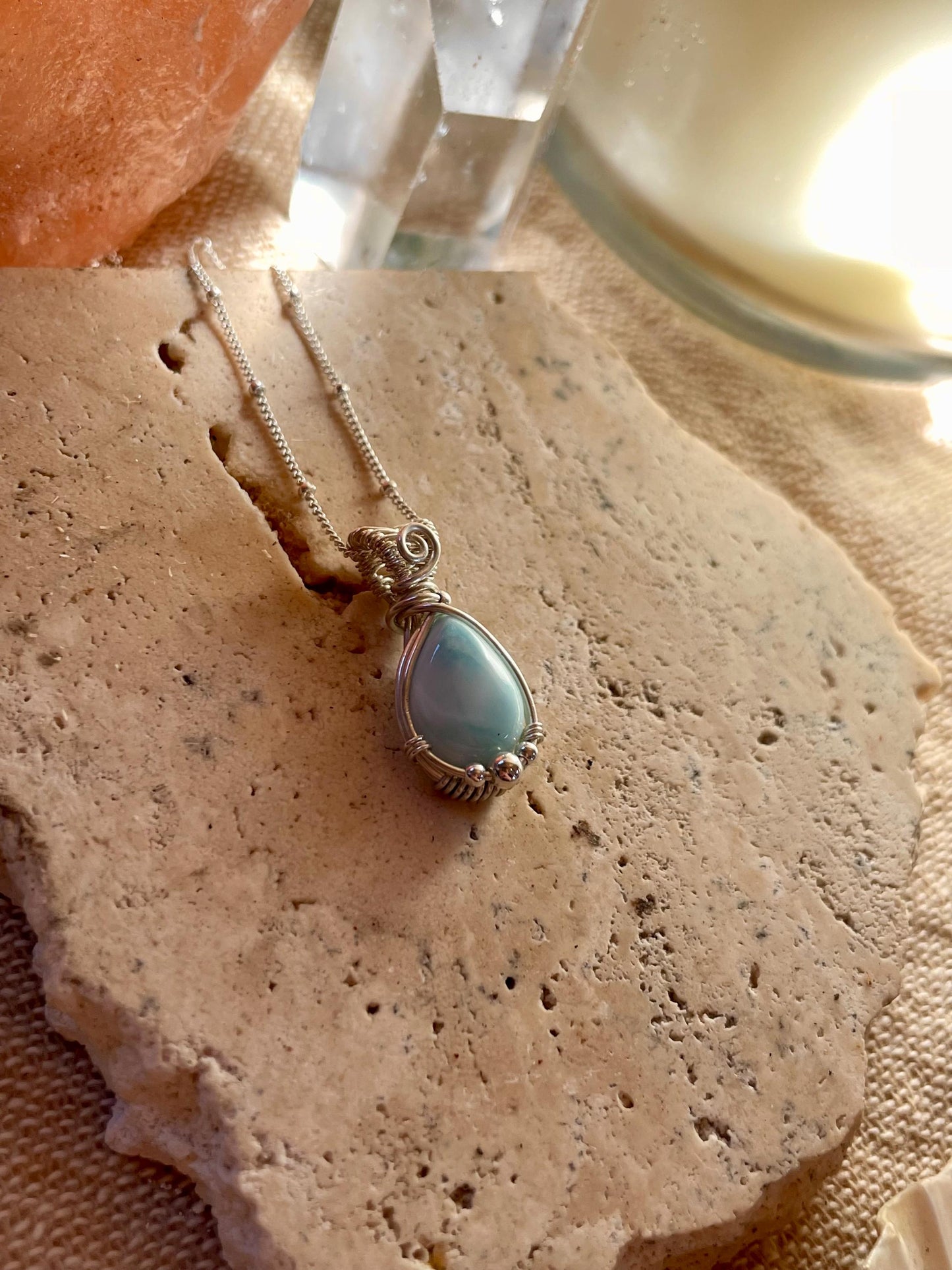 Larimar in Sterling Silver, Gift for her, Ocean inspired necklace, Boho hippie style