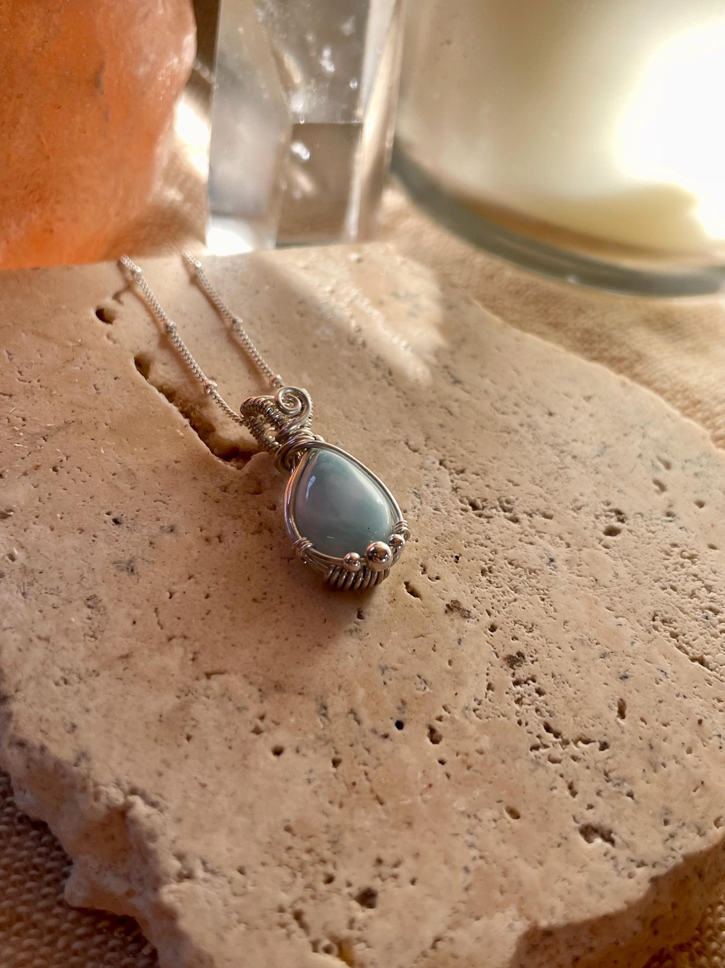 Larimar in Sterling Silver, Gift for her, Ocean inspired necklace, Boho hippie style