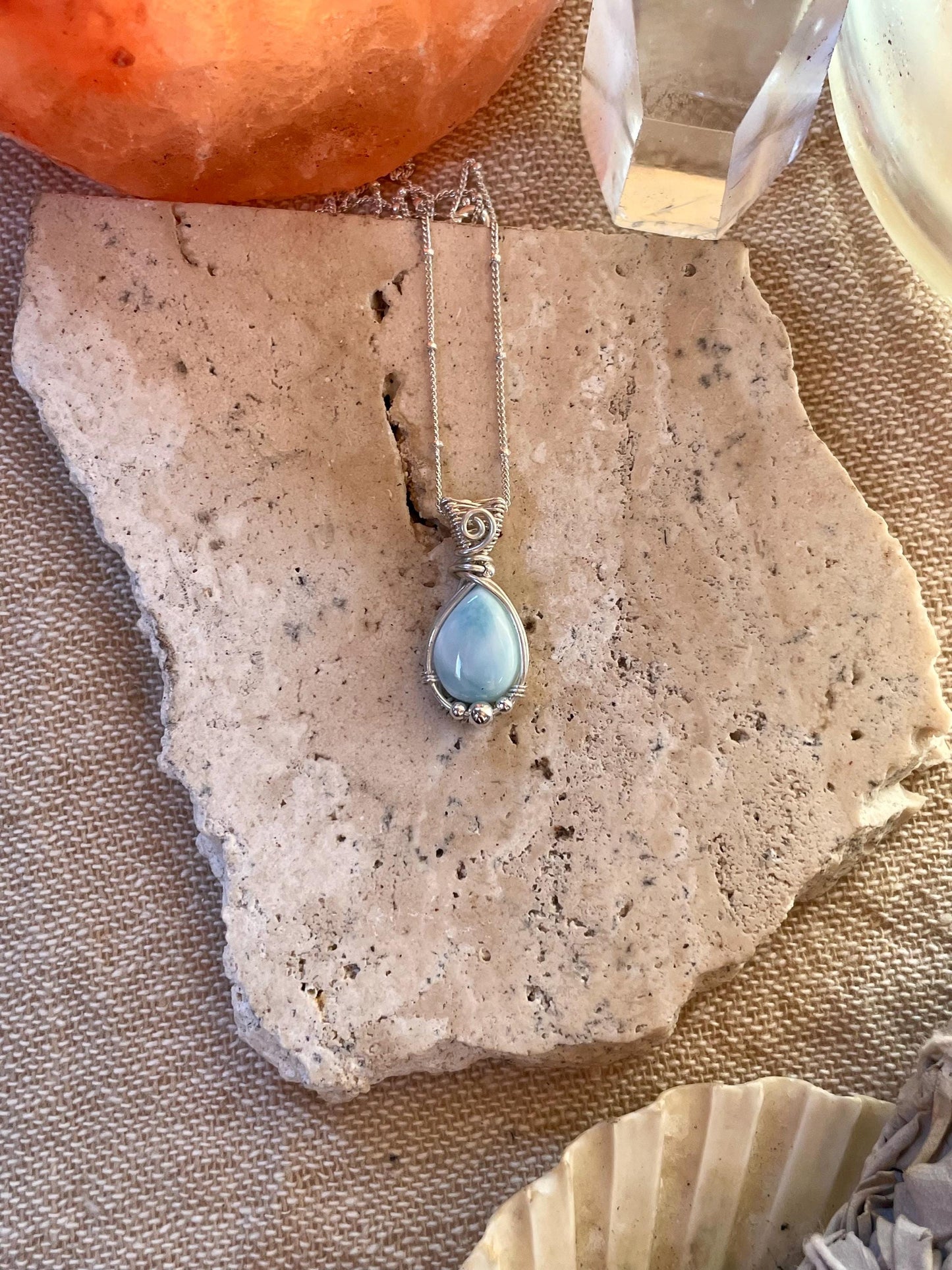 Larimar in Sterling Silver, Gift for her, Ocean inspired necklace, Boho hippie style