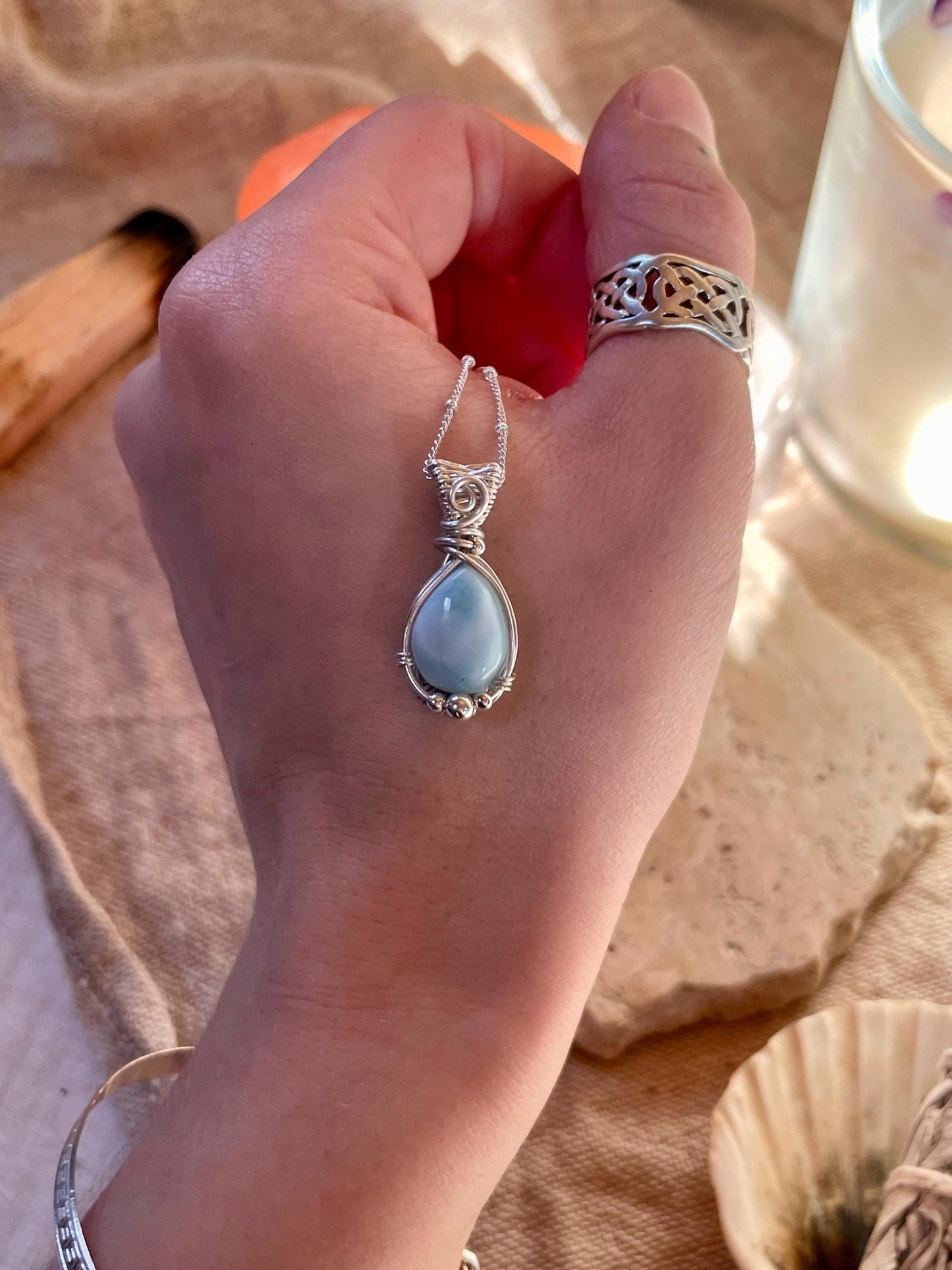 Larimar in Sterling Silver, Gift for her, Ocean inspired necklace, Boho hippie style