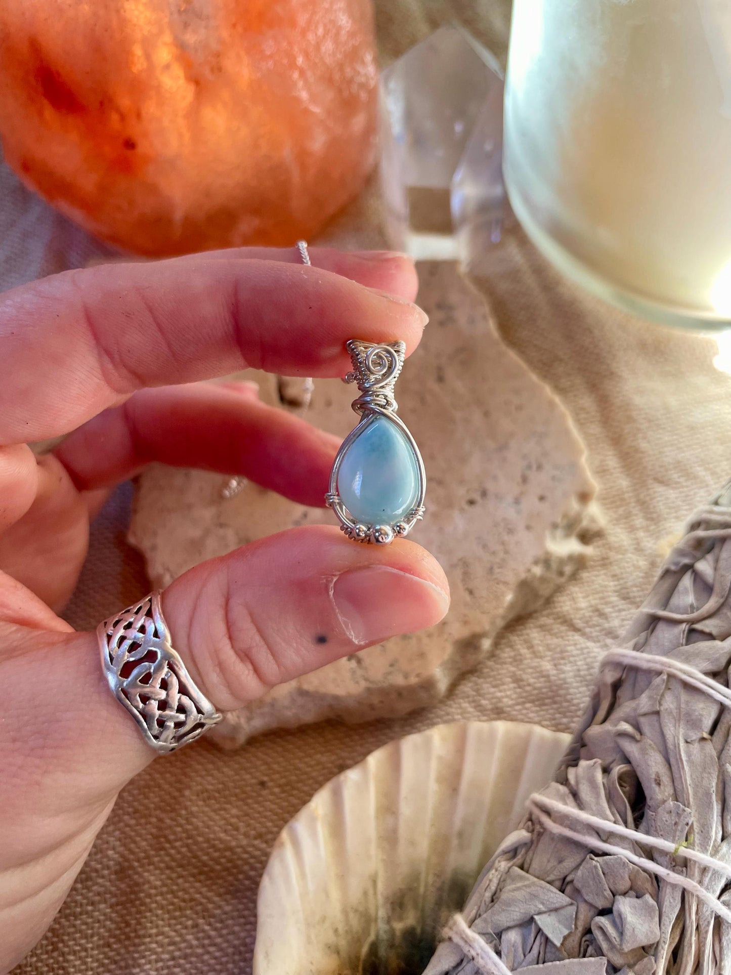 Larimar in Sterling Silver, Gift for her, Ocean inspired necklace, Boho hippie style