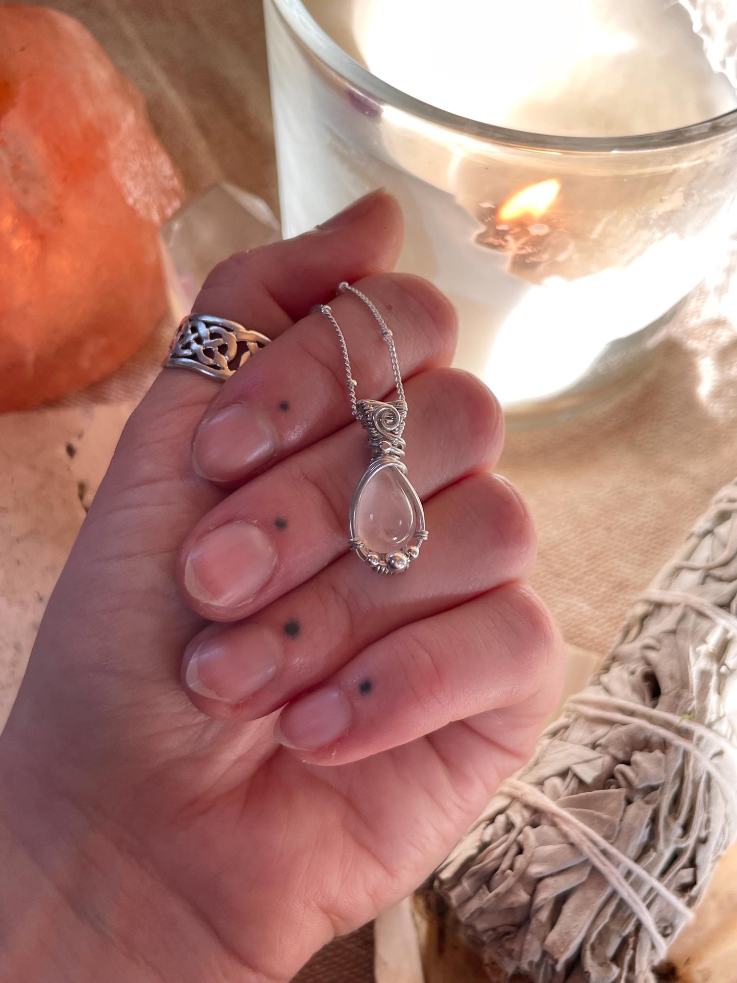 Sterling Silver Rose Quartz necklace, Witchy gift for her, love and romance