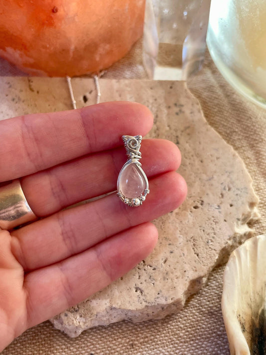 Sterling Silver Rose Quartz necklace, Witchy gift for her, love and romance