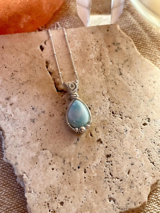Larimar in Sterling Silver, Gift for her, Ocean inspired necklace, Boho hippie style