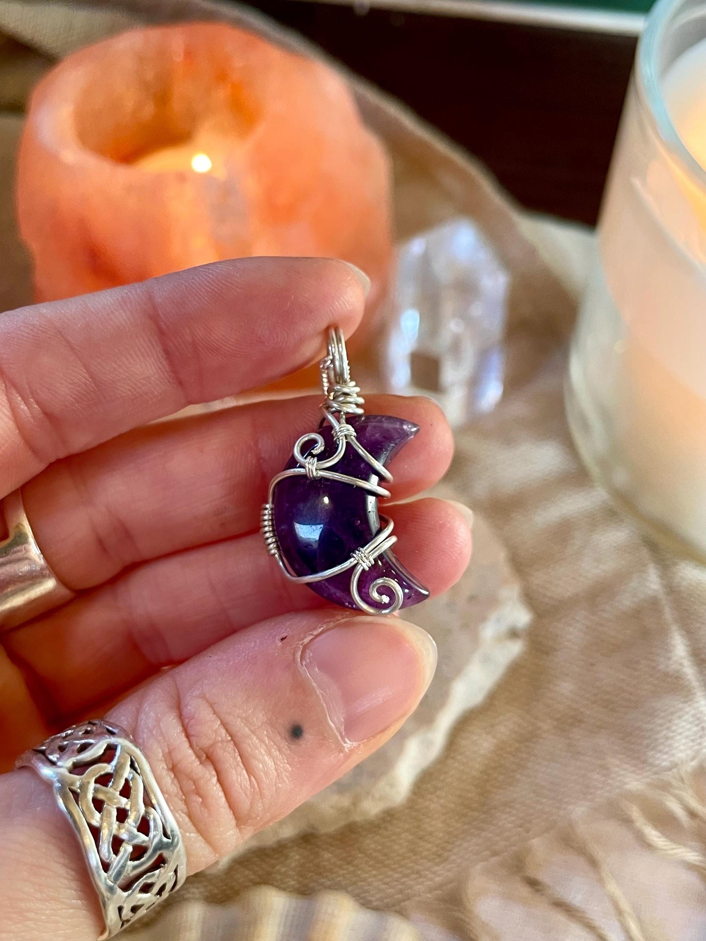 Sterling Silver Amethyst Moon necklace, Witchy gift for her, Stress and Anxiety