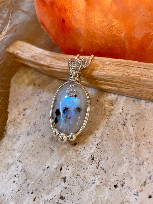 Rainbow Moonstone in Sterling Silver necklace, Minimal dainty jewellery, June Birthstone