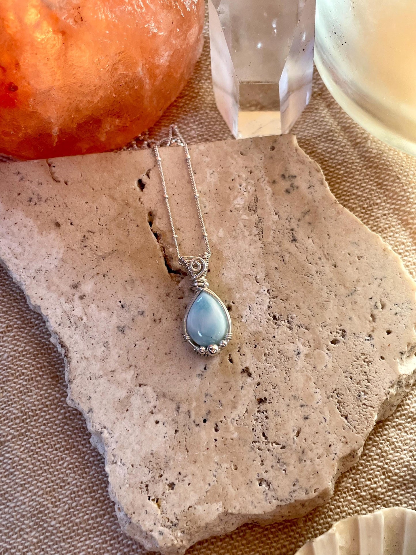 Larimar in Sterling Silver, Gift for her, Ocean inspired necklace, Boho hippie style