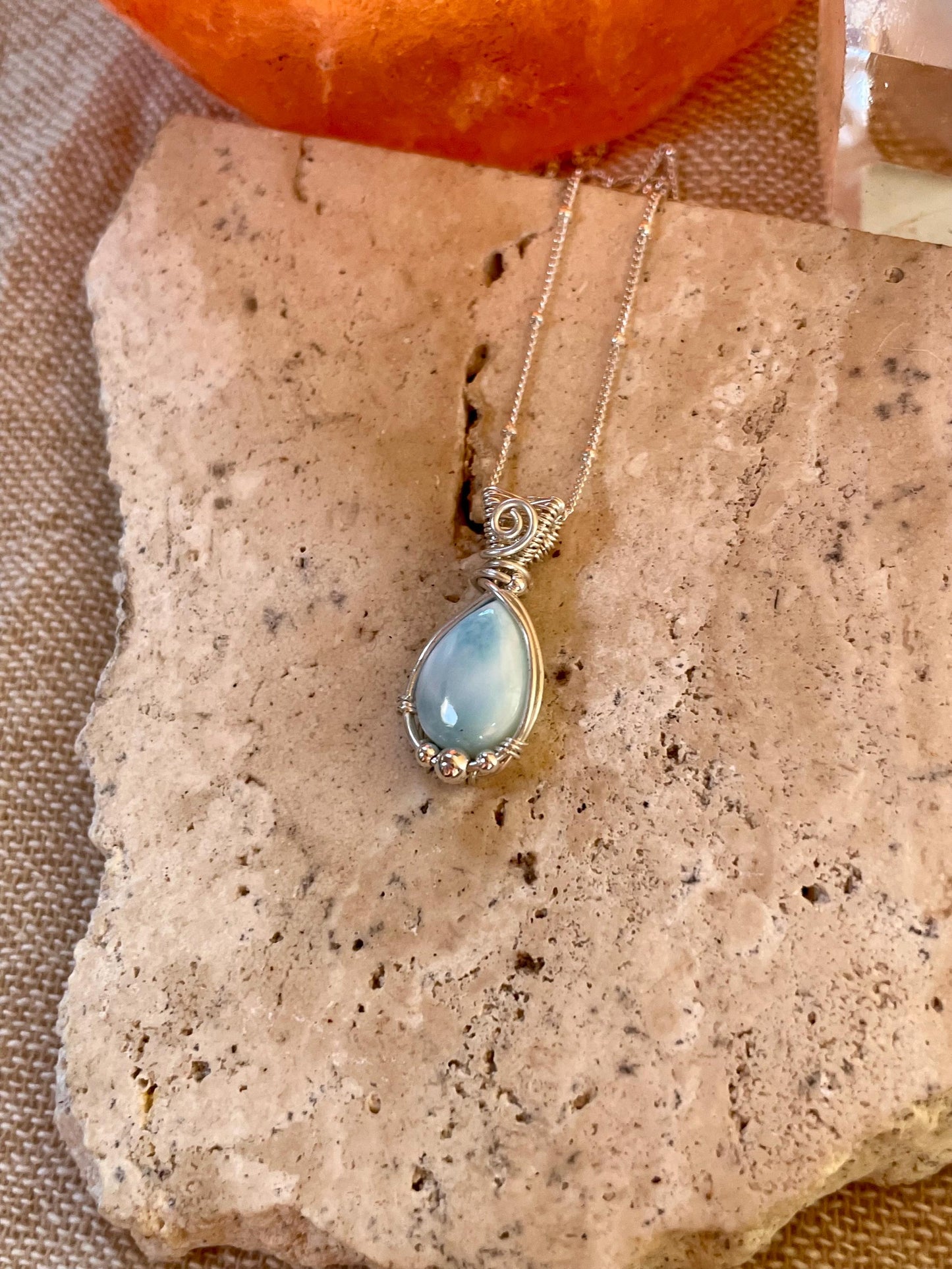 Larimar in Sterling Silver, Gift for her, Ocean inspired necklace, Boho hippie style