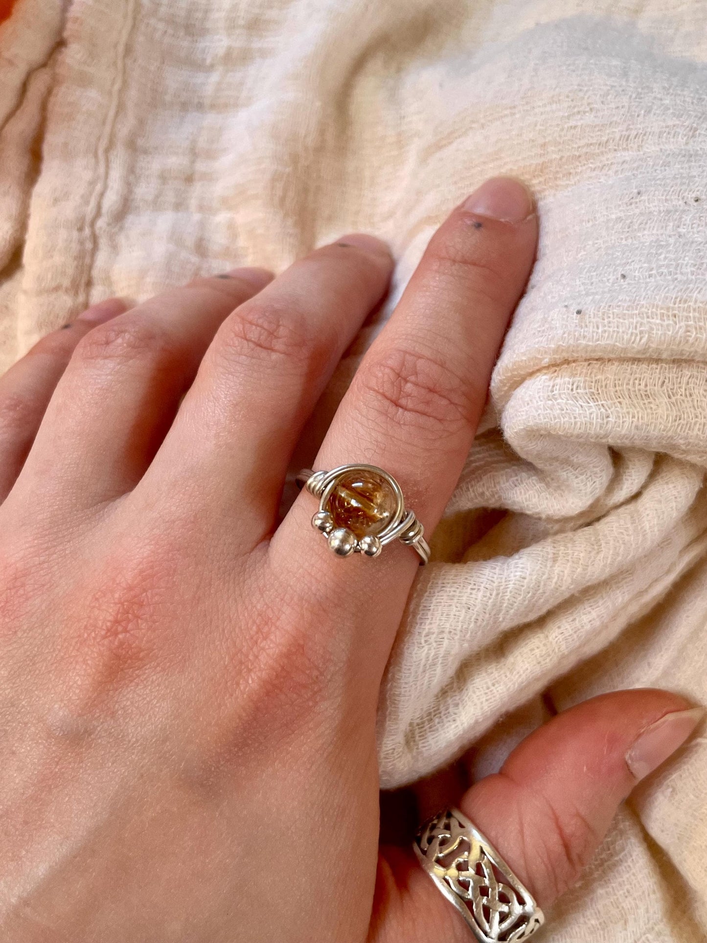 Sterling silver Citrine ring, Wire wrapped, Bohemian ring, Gift for her, Hippie style
