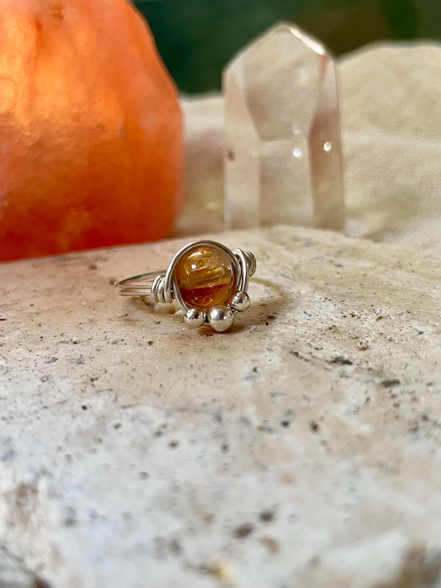 Sterling silver Citrine ring, Wire wrapped, Bohemian ring, Gift for her, Hippie style